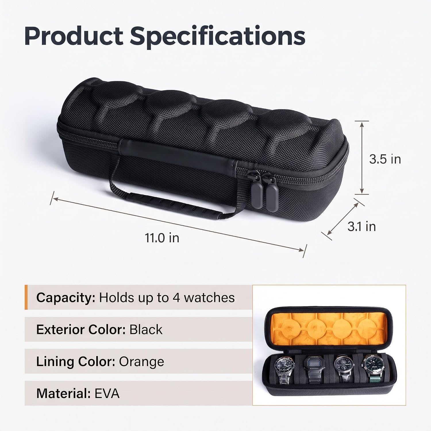 4 slots watch case for travel and storage, hard Watch Roll Organizer holder