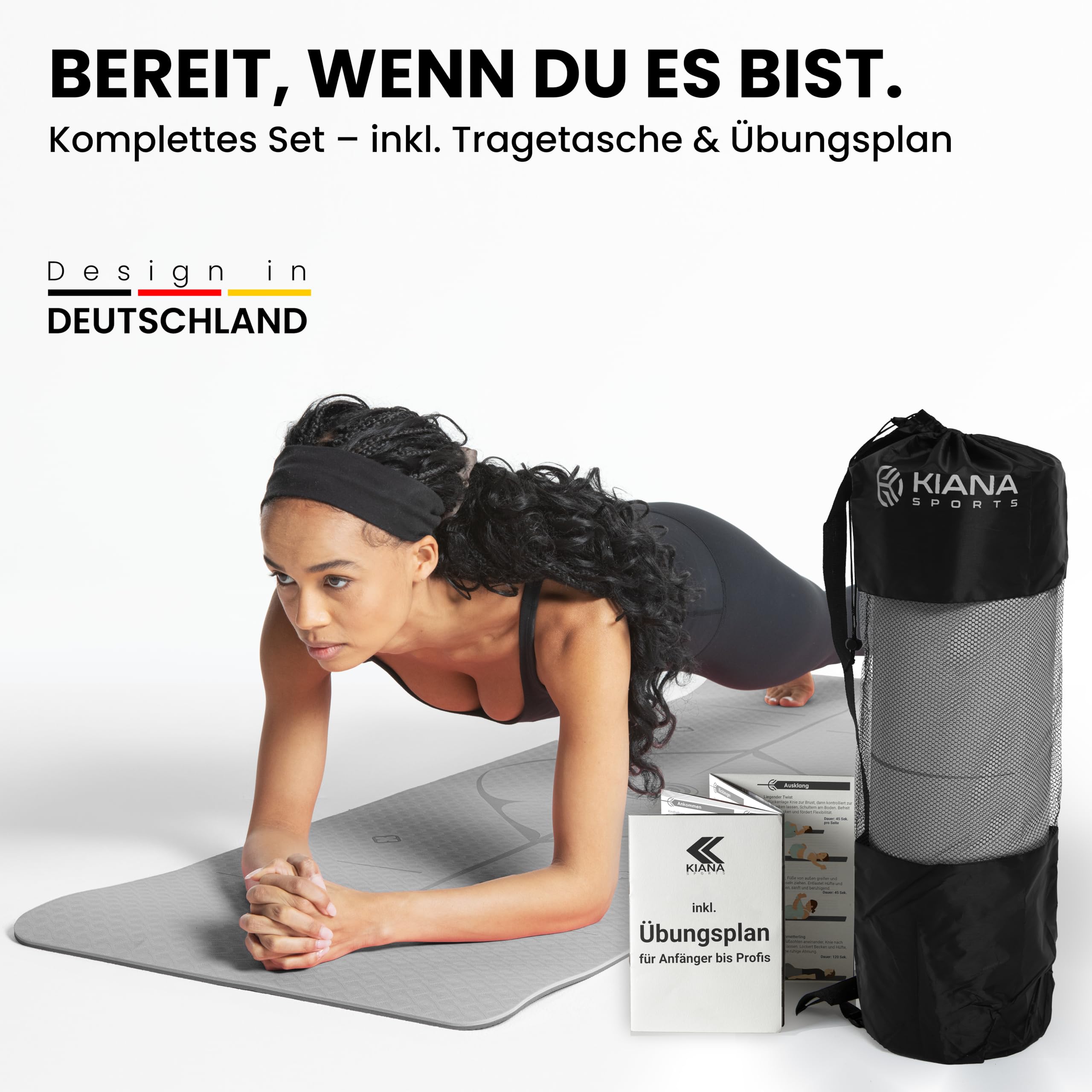KIANA SPORTS Yoga Matte – Rutschfeste Sportmatte in Deutschland entwickelt – 2 Komfort-Dicken – Formstabile Yogamatte & Gymnastikmatte – Ideale Fitnessmatte für Yoga & Pilates zuhause oder im Studio
