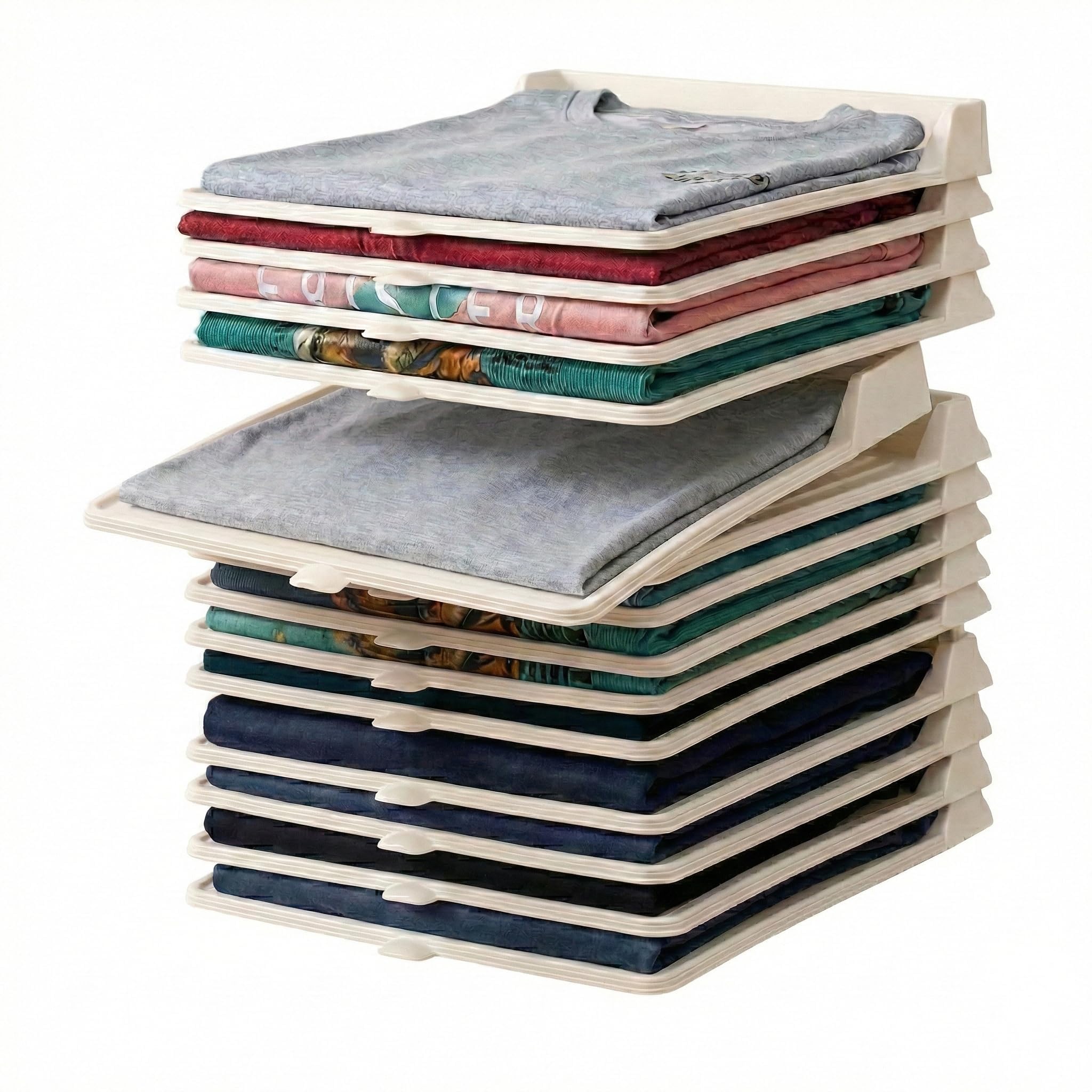 Jorcedi Beige Stackable Closet Organizer For Clothes Folded 15 Pcs Stackable Closet Shirt Organizer System For Shirts Jeans Pants (,5 Pcs)