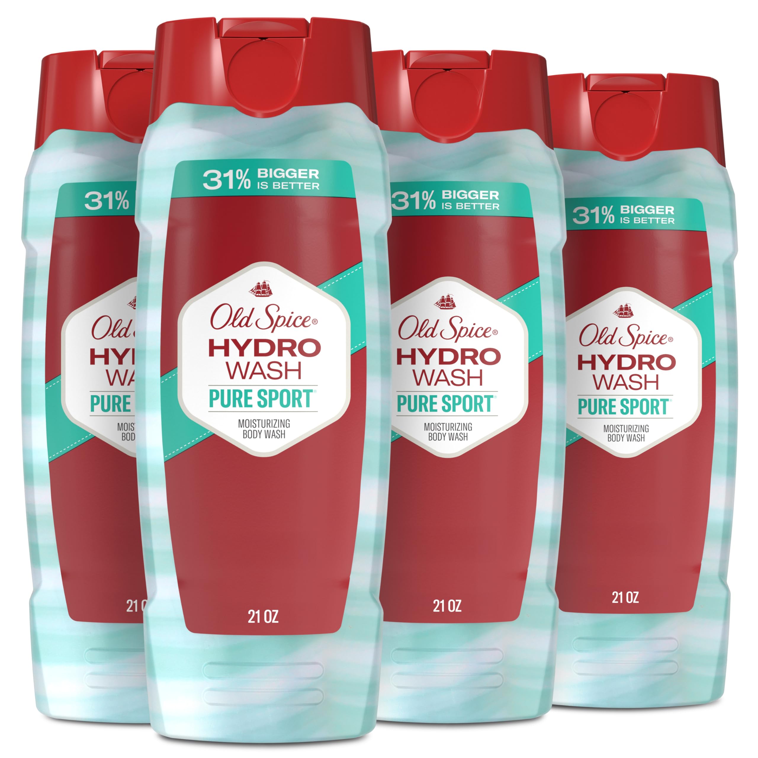 Old Spice Moisturizing Body Wash for Men, Hydro Wash, 2-in-1 Long Lasting Scent & Deep Hydration, 24/7 Shower Fresh, Pure Sport Scent, 21 oz (Pack of