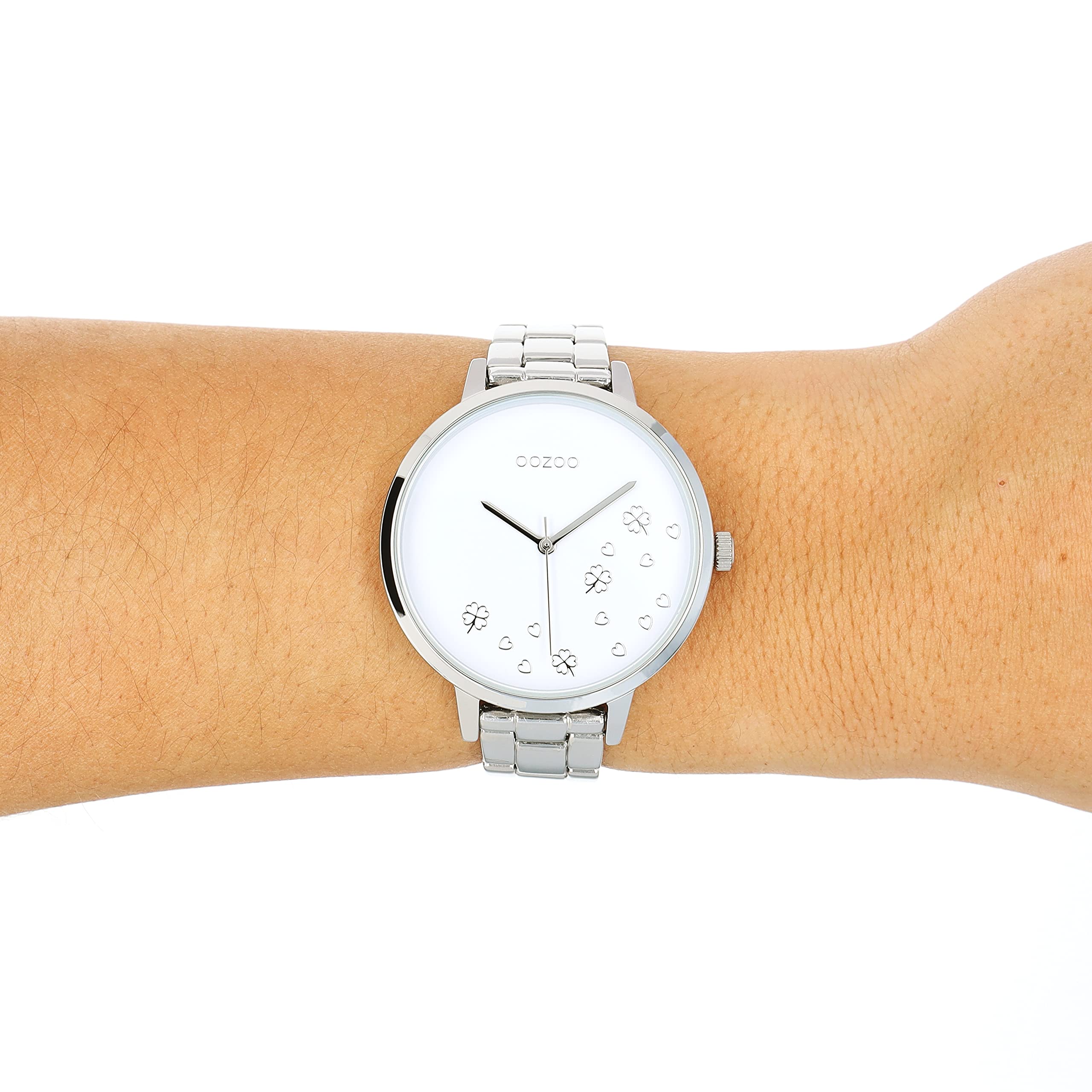 Oozoo Timepieces, orologio da donna con cinturino in acciaio inox, orologio di alta qualità per donne, elegante orologio analogico da donna, rotondo, argento/bianco, groß, Bracciale