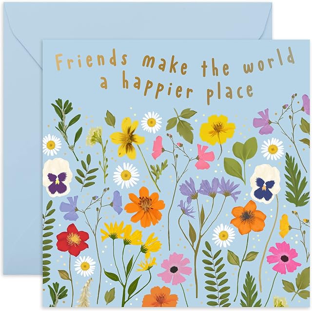 Female Birthday Card for Best Friend - 'Friends Make The World a Happier Place' - Birthday Cards for Women - Ladies - Floral Greeting Cards for Her - Comes With Stickers - Made in the UK by Central 23