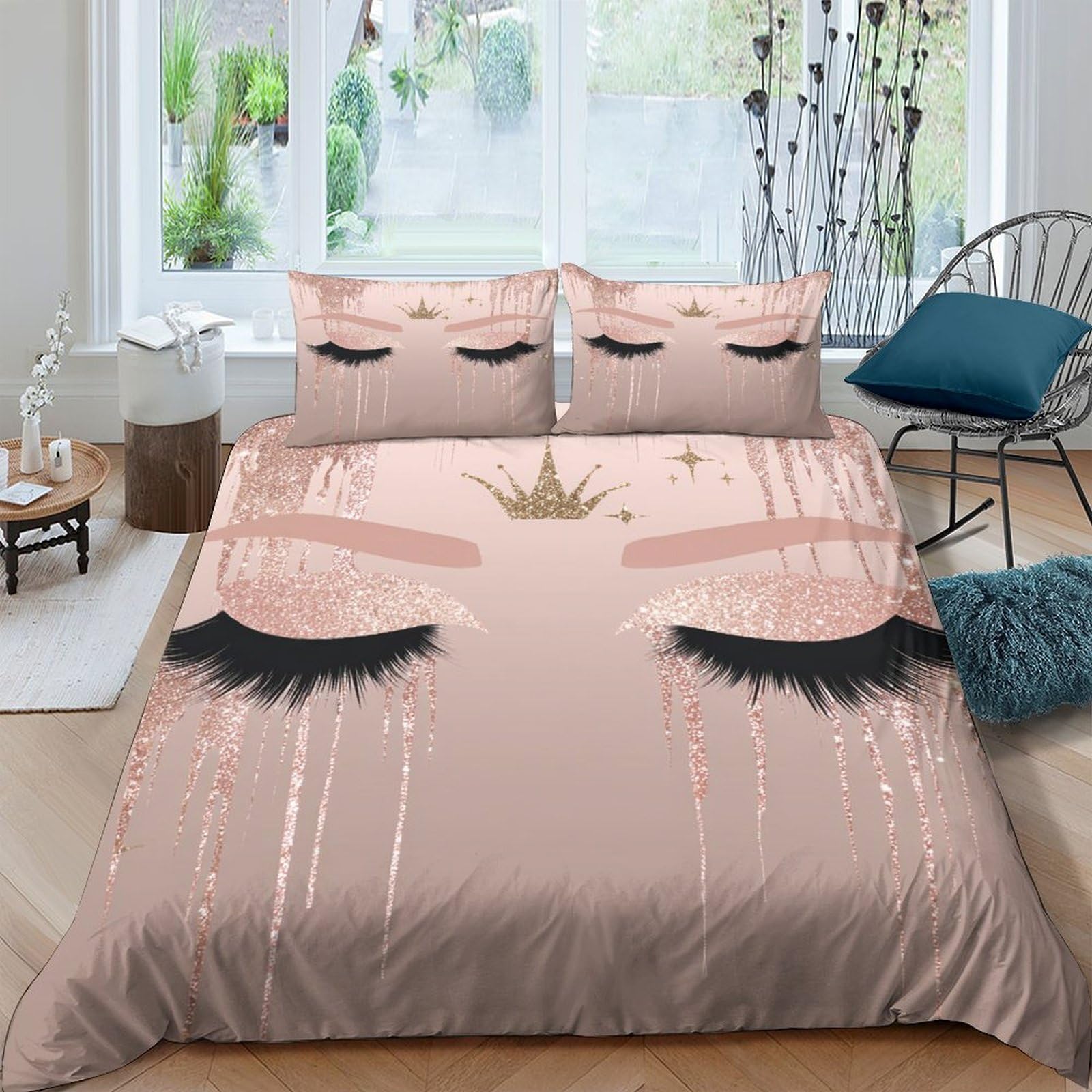 Ctjqhvkz Style-2 3D Printed Eyelash Crown Fitted Sheet Microfiber Soft Pink Face Art Mattress Cover For Bedroom Dorm Decor Single（135X200cm）
