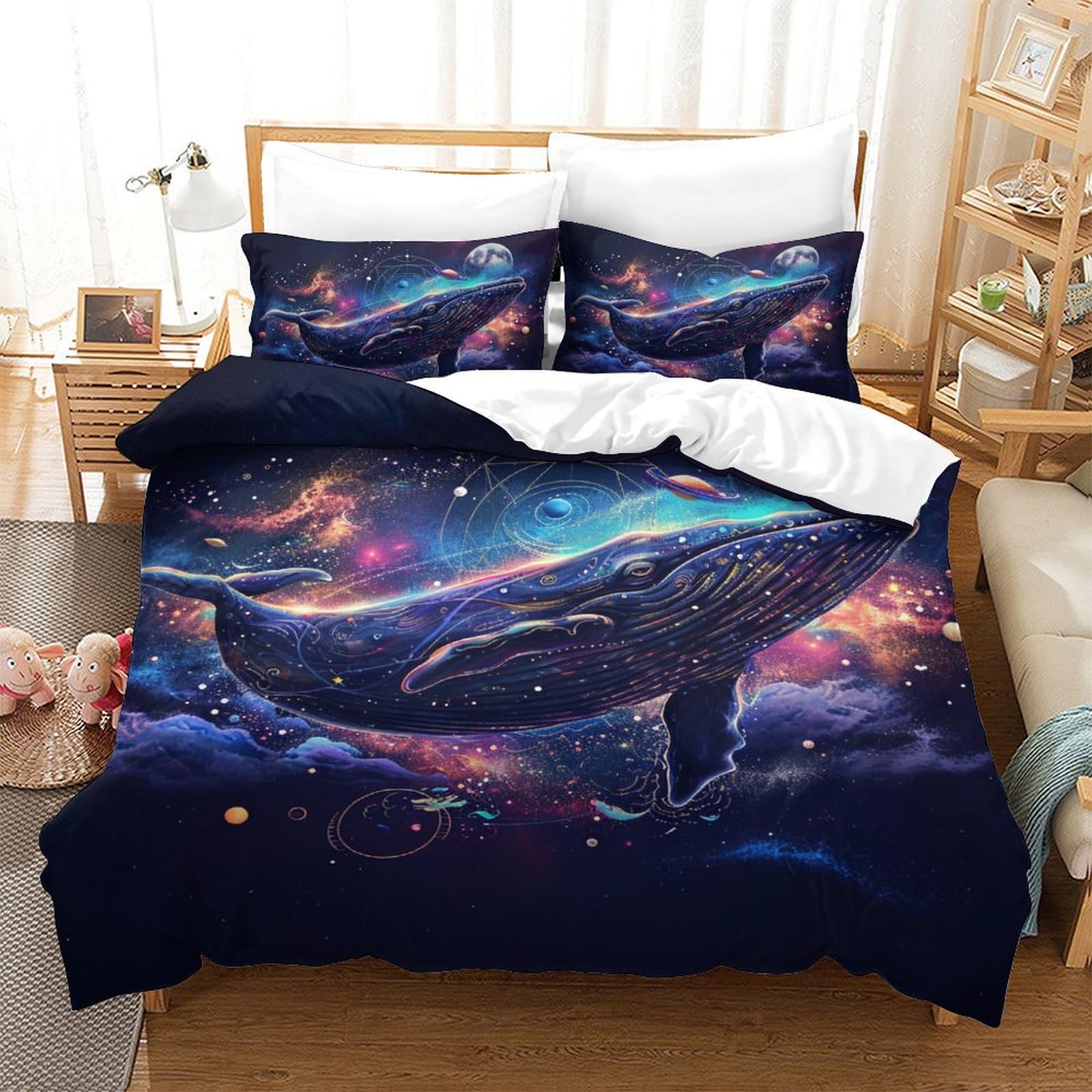 Housse de couette baleine fermeture éclair lit double 200x200cm ado