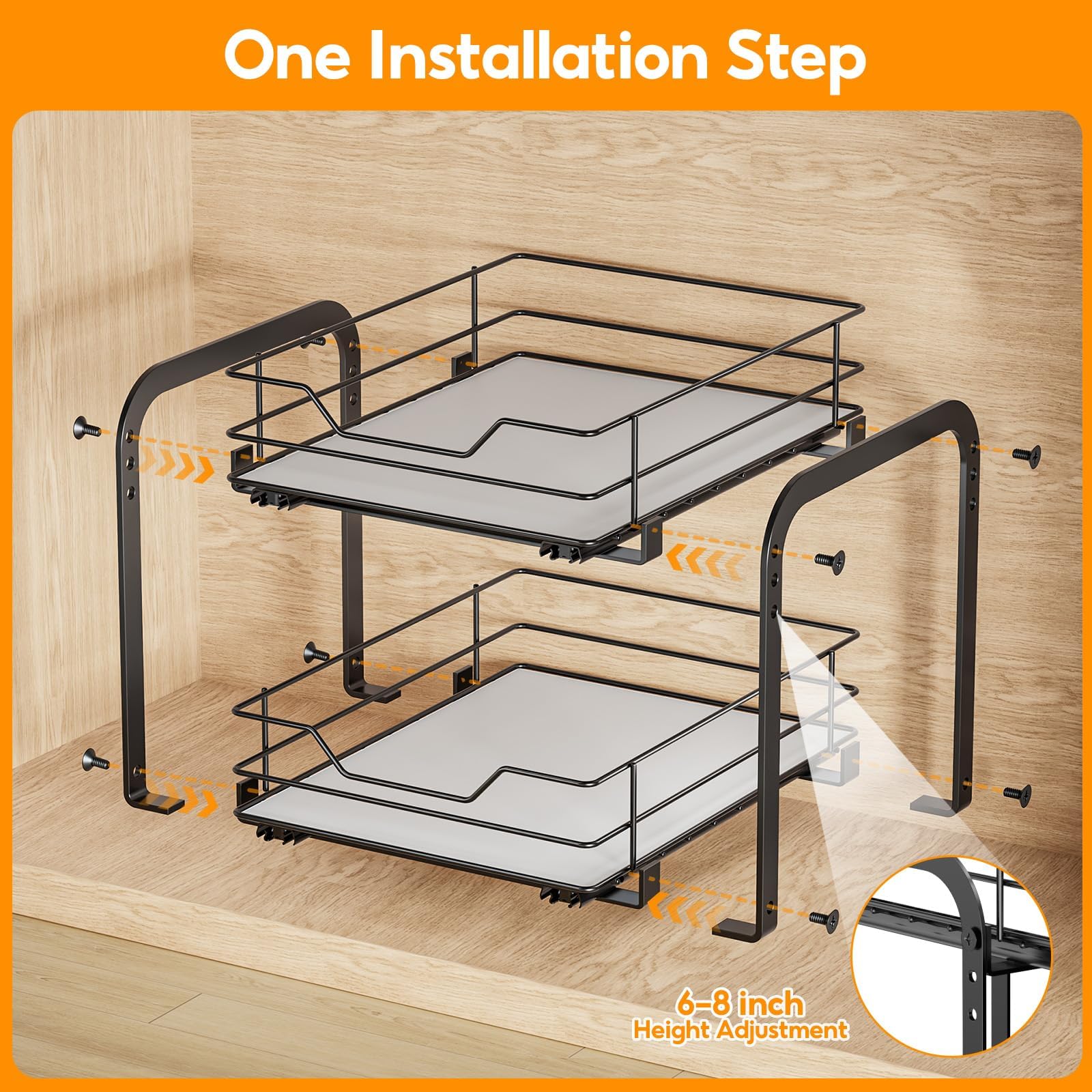 Étagère à épices extensible à 2 étages - Hauteur réglable - Étagère à épices debout - Extensible - Avec autocollant - Pour armoire, cuisine, plan de travail - L 26 x l 34,5 x H 23 cm