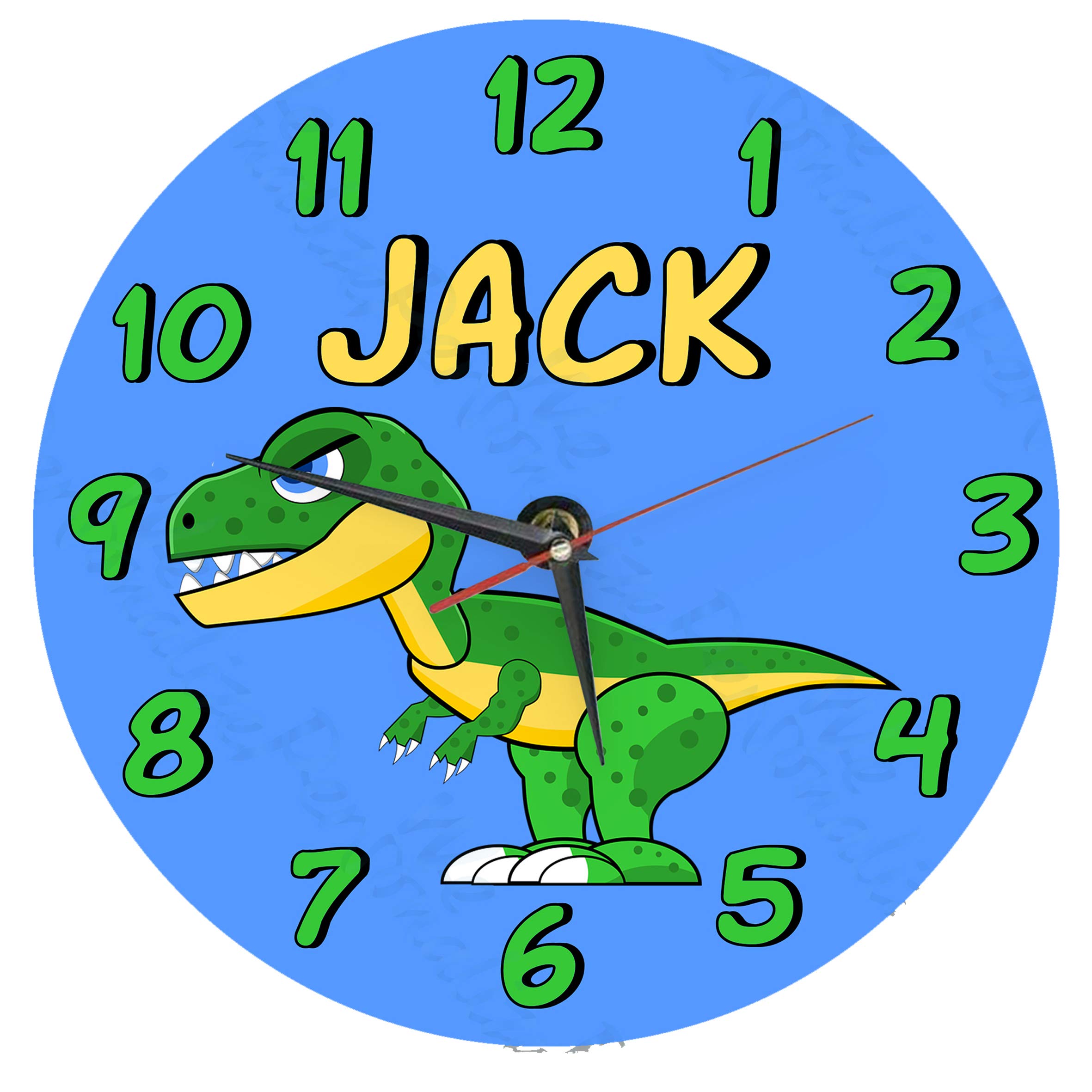 We Personalize Clear Personalised Wall Clock Glass Wall Clock- Dinosaur Design.add A Child's Name