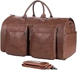 Carry On Garment Bag, Waterproof Mens Garment Bag for Travel Business, Large Leather Duffel Bag with Shoe Compartment -Brown
