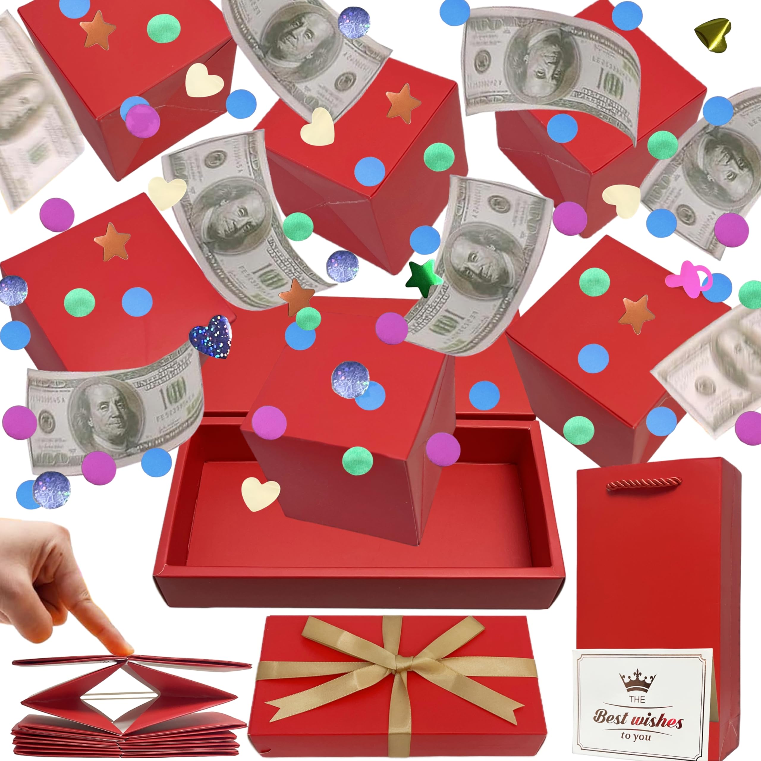 JINSTABAG Surprise Gift Box Explosion for Money, DIY Unique Folding Bouncing Cash Pop Up Gift Boxes for Birthday, Christmas, Anniversary, Valentine's