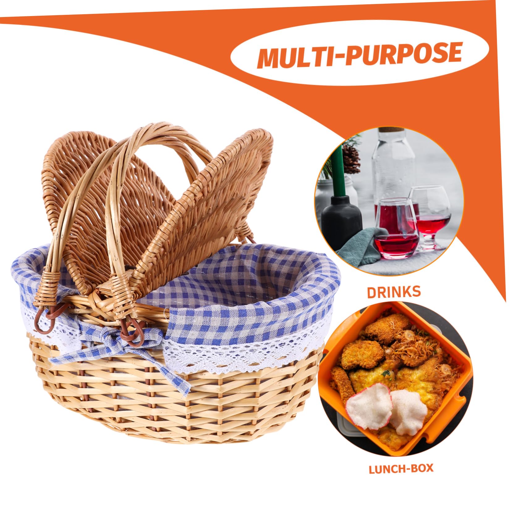 HANABASS Picnic Basket with Lid Handwoven Storage Basket for Home Organization Stylish Sundries Storage Durable