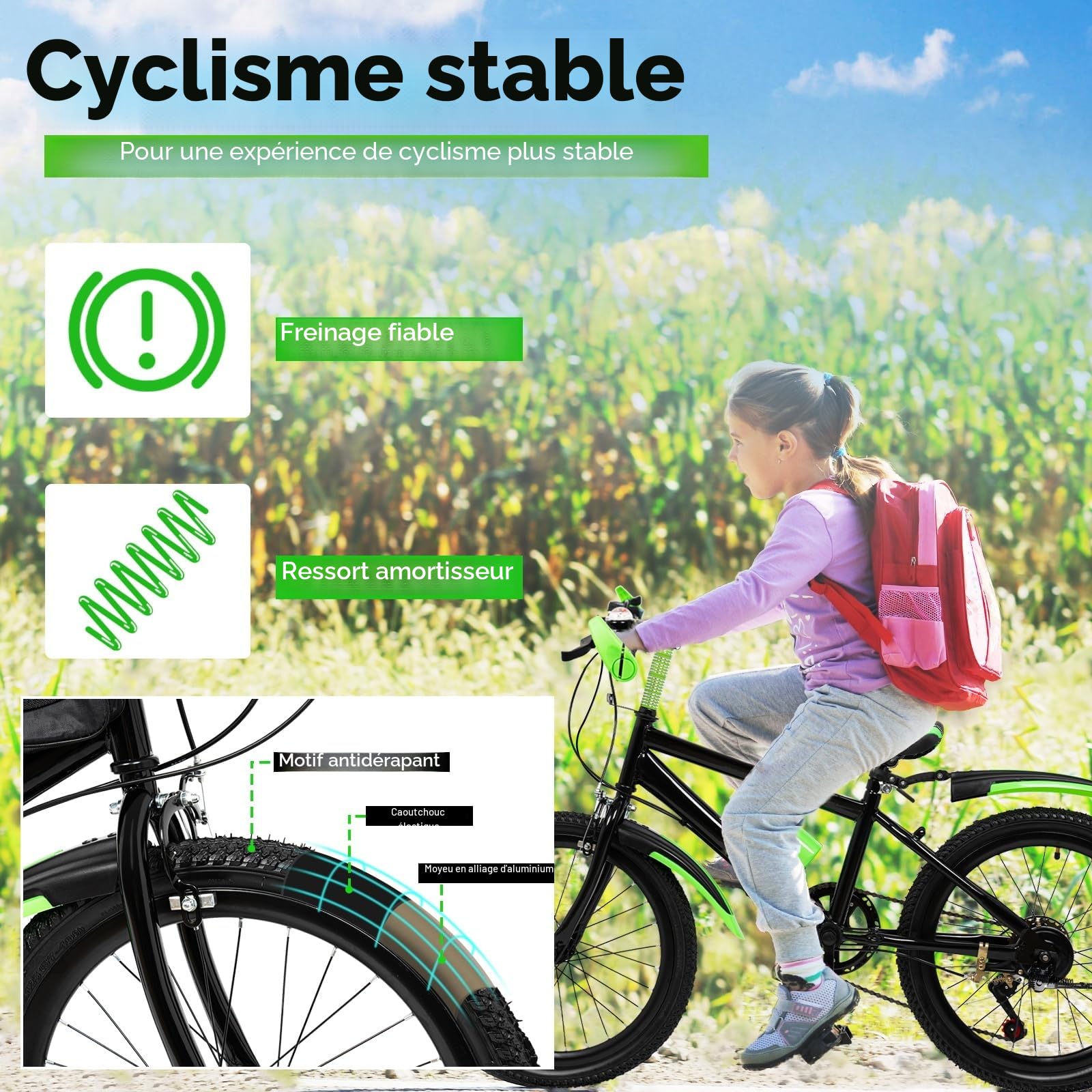 VTT 20 pouces en acier au carbone avec système de freinage, vélo de montagne de qualité supérieure avec support pour gobelet à eau et garde-boue, VTT pour homme et femme (charge maximale : 85 kg)