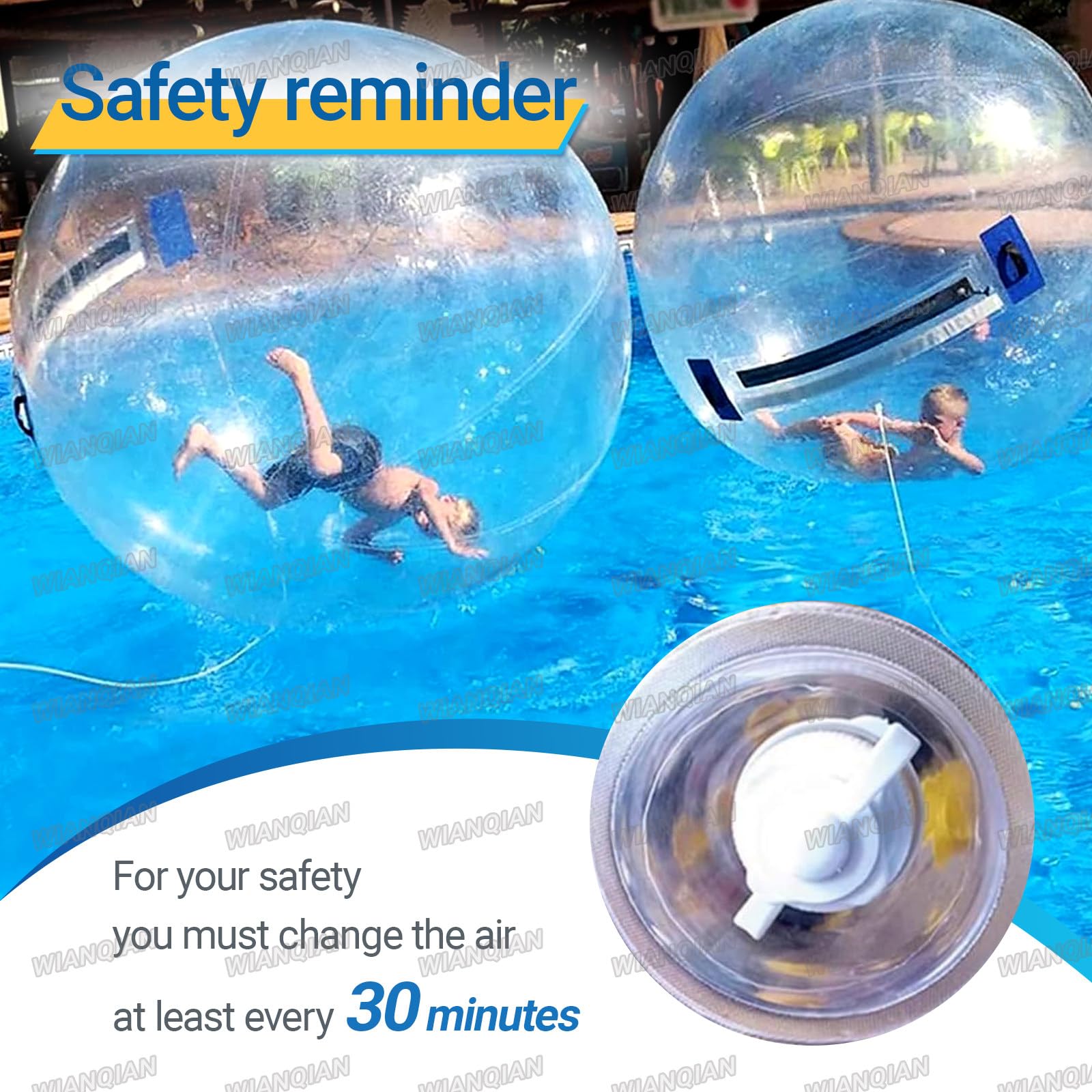Palla Zorb Gonfiabile con Cerniera, Palla da Passeggio per Acqua in PVC Trasparente, Sfera per Passeggiata per Acqua Gonfiabile, PVC 0.18mm, Buona Tenuta, 0-13000 Giri/Min 透明-1.5米