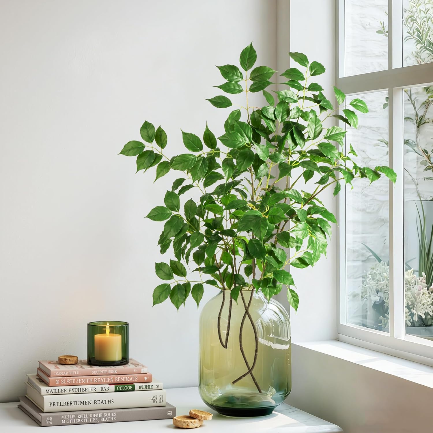 Fake Plants 4 PCS 31.5In Faux Eucalyptus Stems Artificial Greenery Stems Artificial Branches for Vase Faux Branches for Vase Fake Green Plants Suitable for DIY Home Office Dining Room Decor