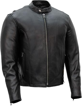 Hot Leathers Mens Cutline Black Leather Motorcycle Jacket JKM1027
