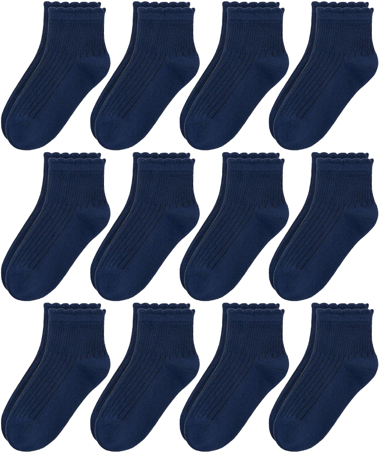 12 Pairs Girls White Ruffle Socks Kids School Uniform Dress Cotton Crew Ankle Socks Size 2-12 Years