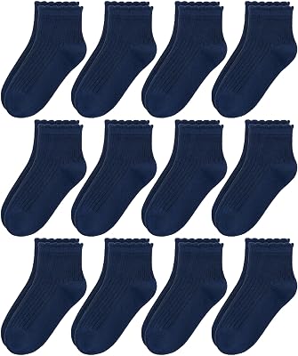 12 Pairs Girls White Ruffle Socks Kids School Uniform Dress Cotton Crew Ankle Socks Size 2-12 Years