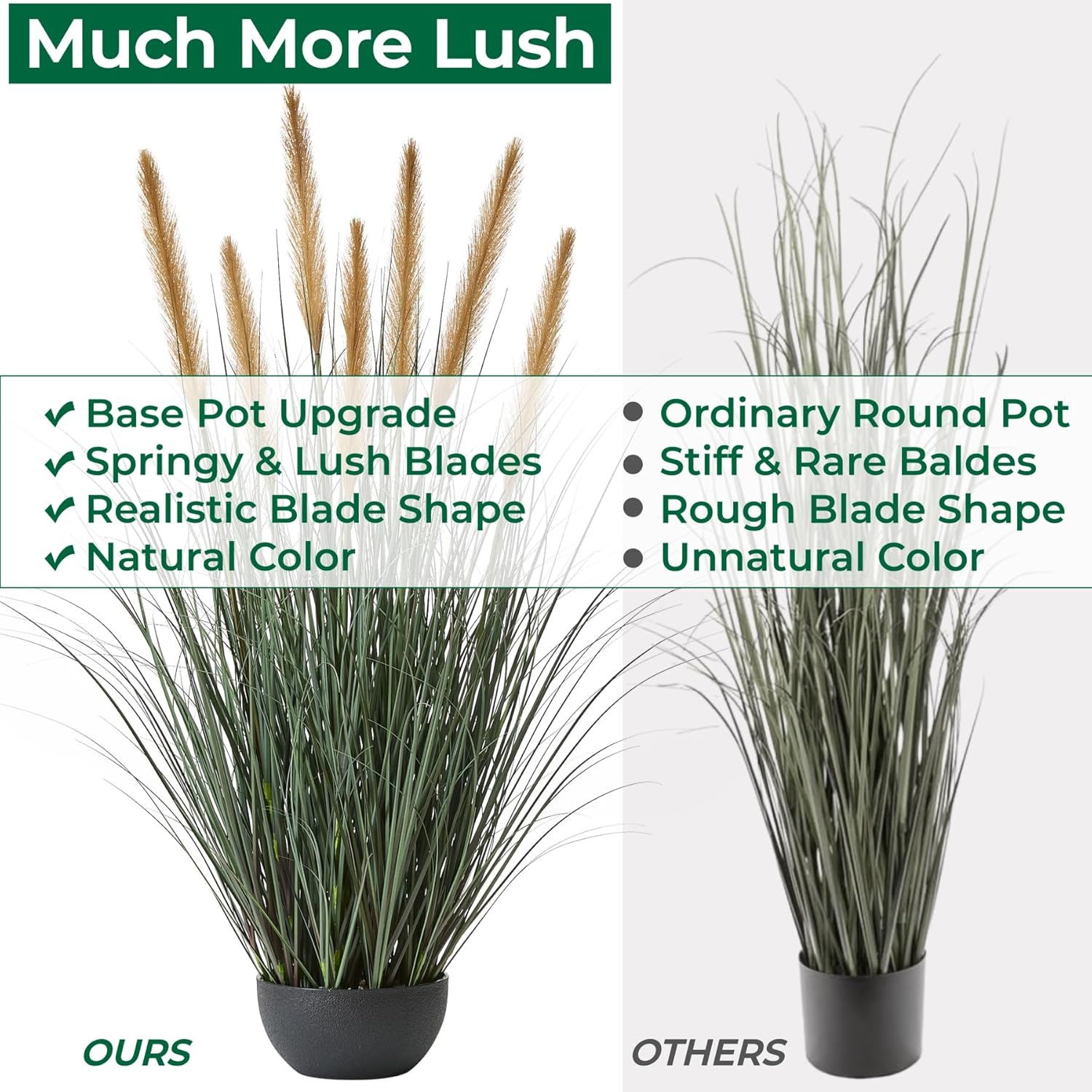 3ft Onion Grass, Artificial Plant and Greenery, Fake Floor Plants Indoor Outdoor, Faux Horsetail Reed Grass with 7 Feathery Flower Heads, Potted, House Decorative