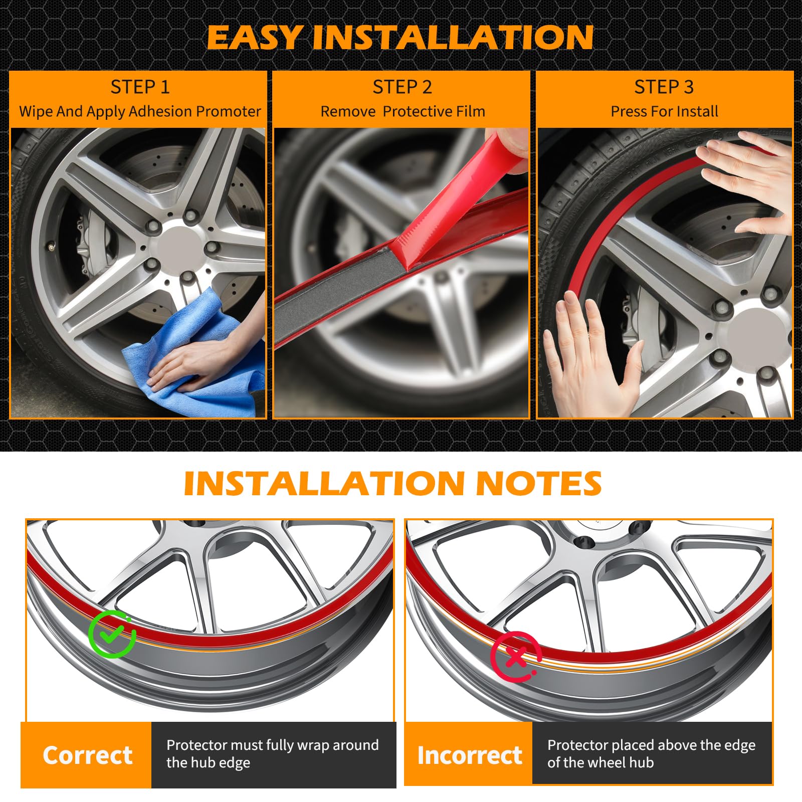 Wheel Rim Protector Set of 4, 19 Inch Alloy Rim Guards for Car Rims Compatible with Tesla Model Y 3 Honda CRV Toyota Camry Ford Mustang Mach-E Nissan Hyundai Audi A4 A6 Mazda CX-90 Lexus RX