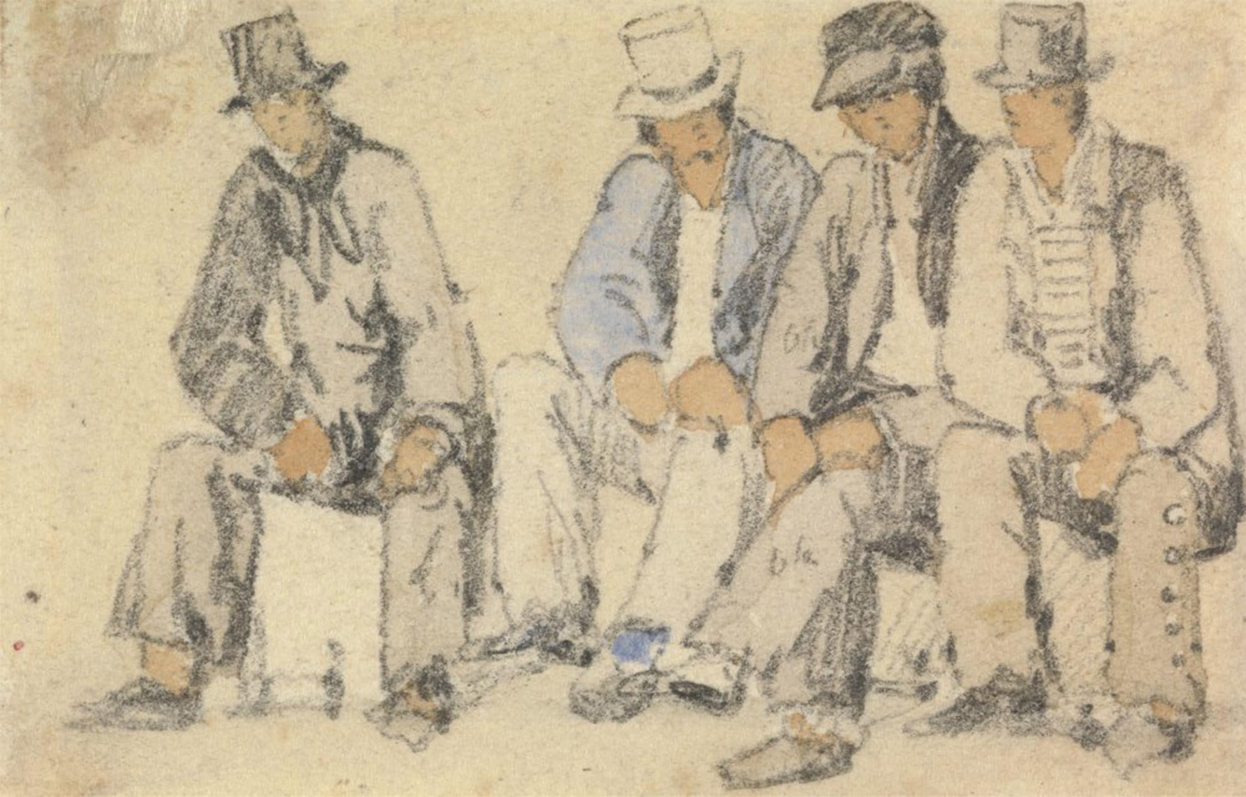 SERENDIPITP Abstract Painting Mural Print Picture Wall Decor Painting Group of Four Seated Men by Samuel Prout Vintage Wall Artwork for Home Decor 60x90cm