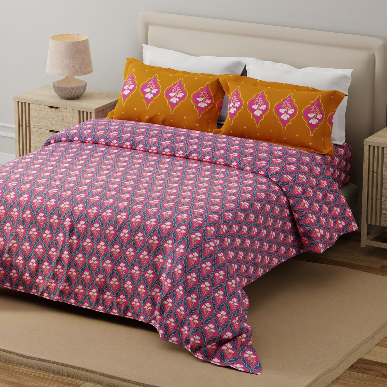 Blue Floral King Size Bedsheet Set - 100% Cotton -17 Blue Floral King Size Bedsheet Set - 100% Cotton -17