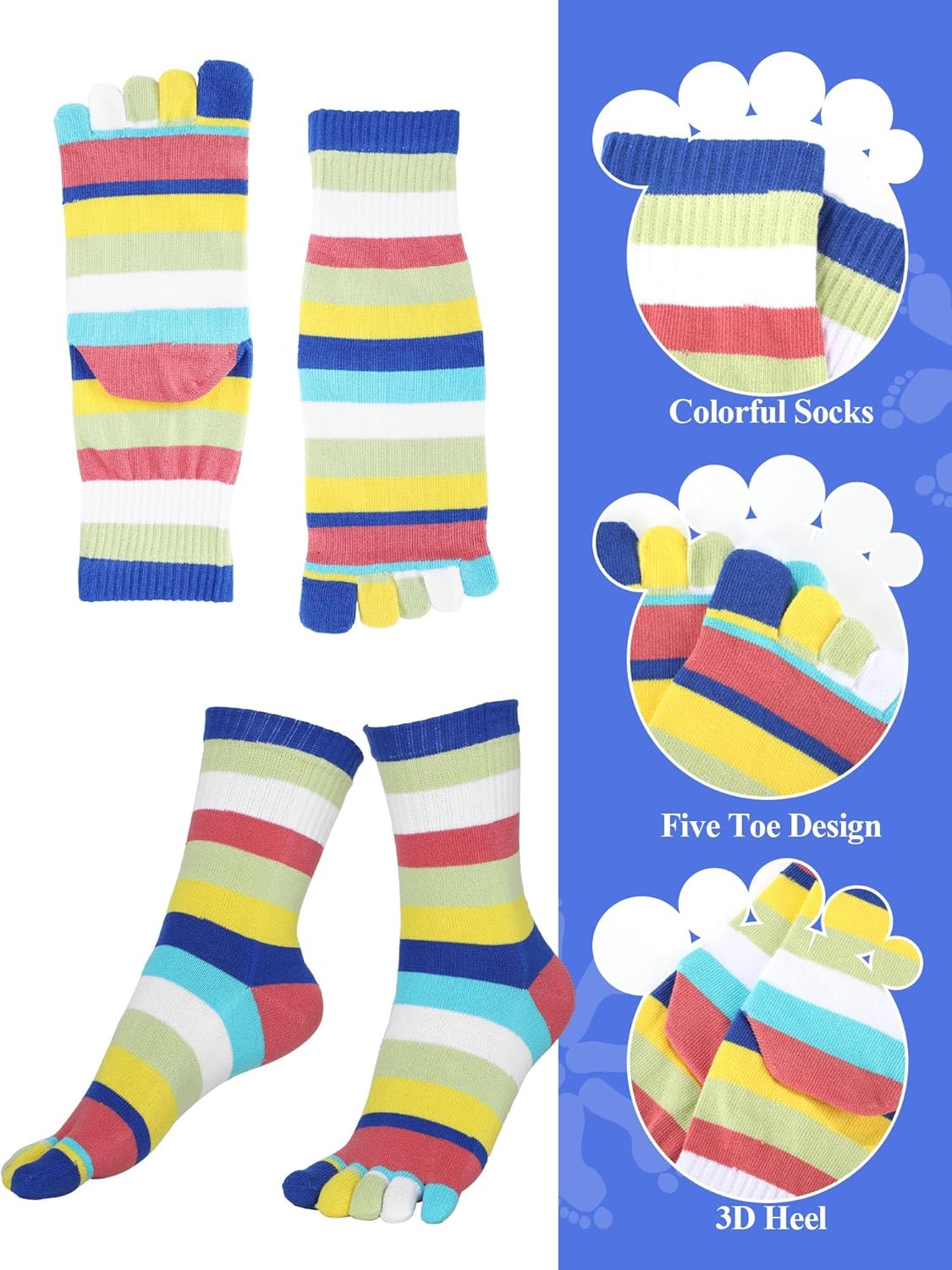 Bencailor 5 Pairs Women Toe Socks Cotton Breathable Compression Crew Five Toe Finger Socks for Women Men Athletic Running - Image 5