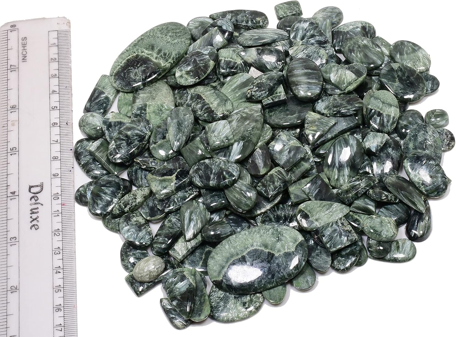 Lovers Point 3pcs Natural Seraphinite Gemstone Wholesale Cabochons Lot, Jewelry Making Loose Gemstone, Polished Home Decor Specimen, DIY, Wire Wrapping, Reiki, Healing Crystals, Bulk Gemstone Deal