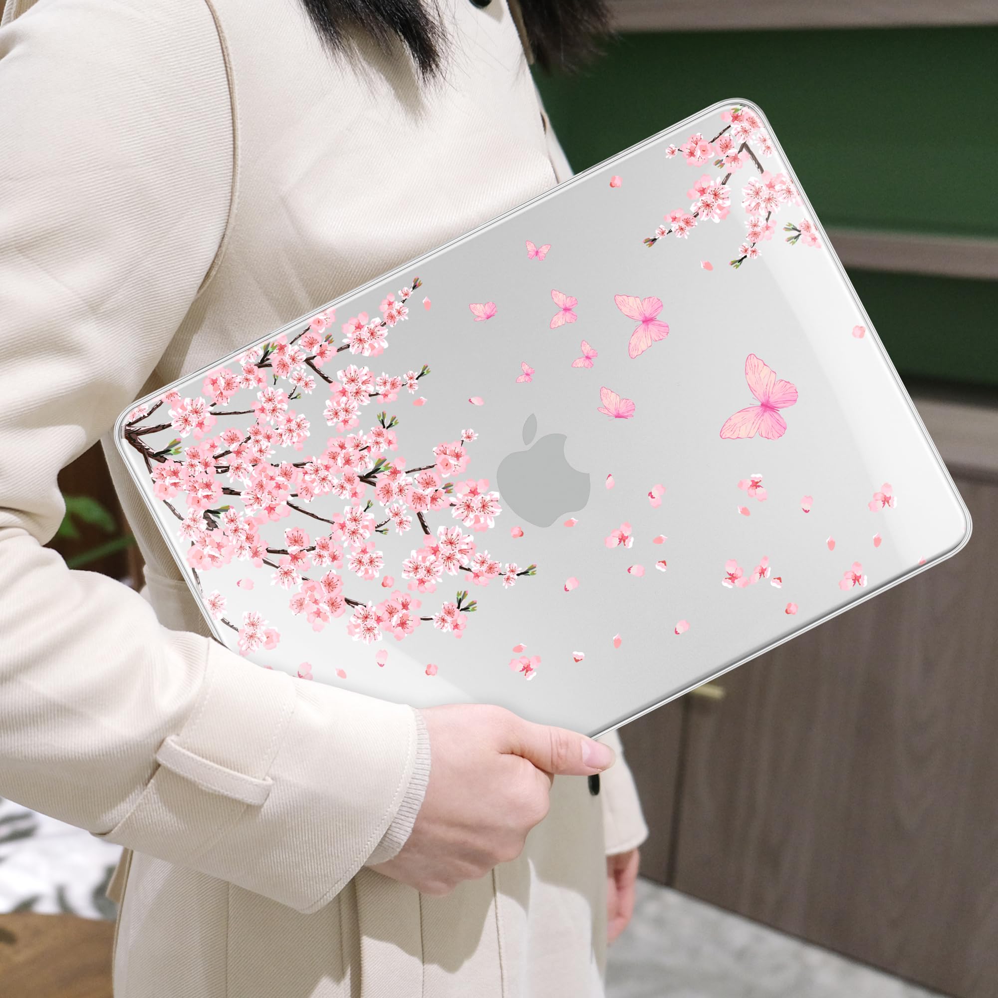 MEEgoodo Custodia stampata per MacBook Neo 13" versione 2026 (adatta al modello A3404), custodie rigide per laptop con skin per tastiera, protezione schermo e cover per webcam, fiori di ciliegio