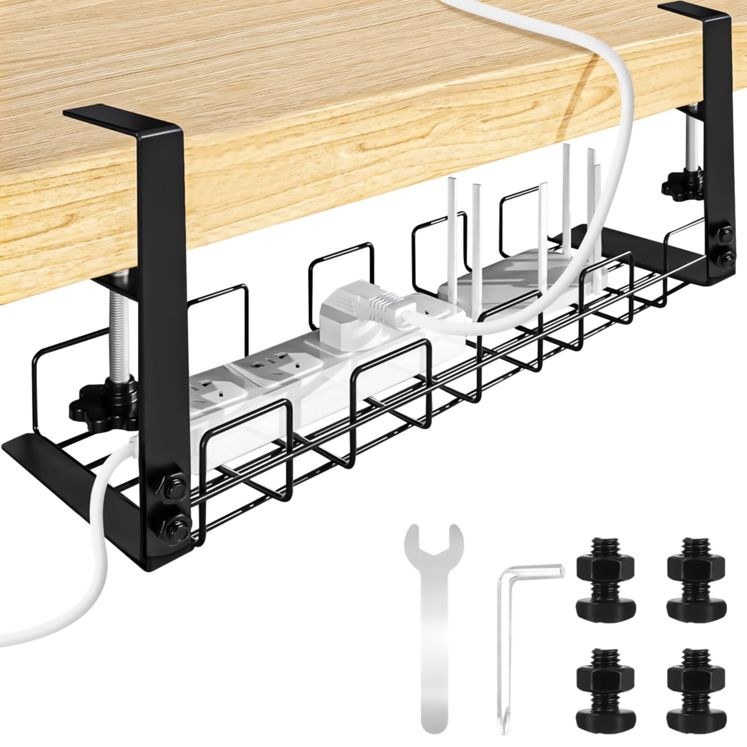 Livzing Adjustable Under Desk Cable Organizer Rack - Desk Cable Management Tray & Power Strip Holder - Wire Organizer for Office & Home Workstation, Computer Desks - Office Cable & Wire Organizer Tray