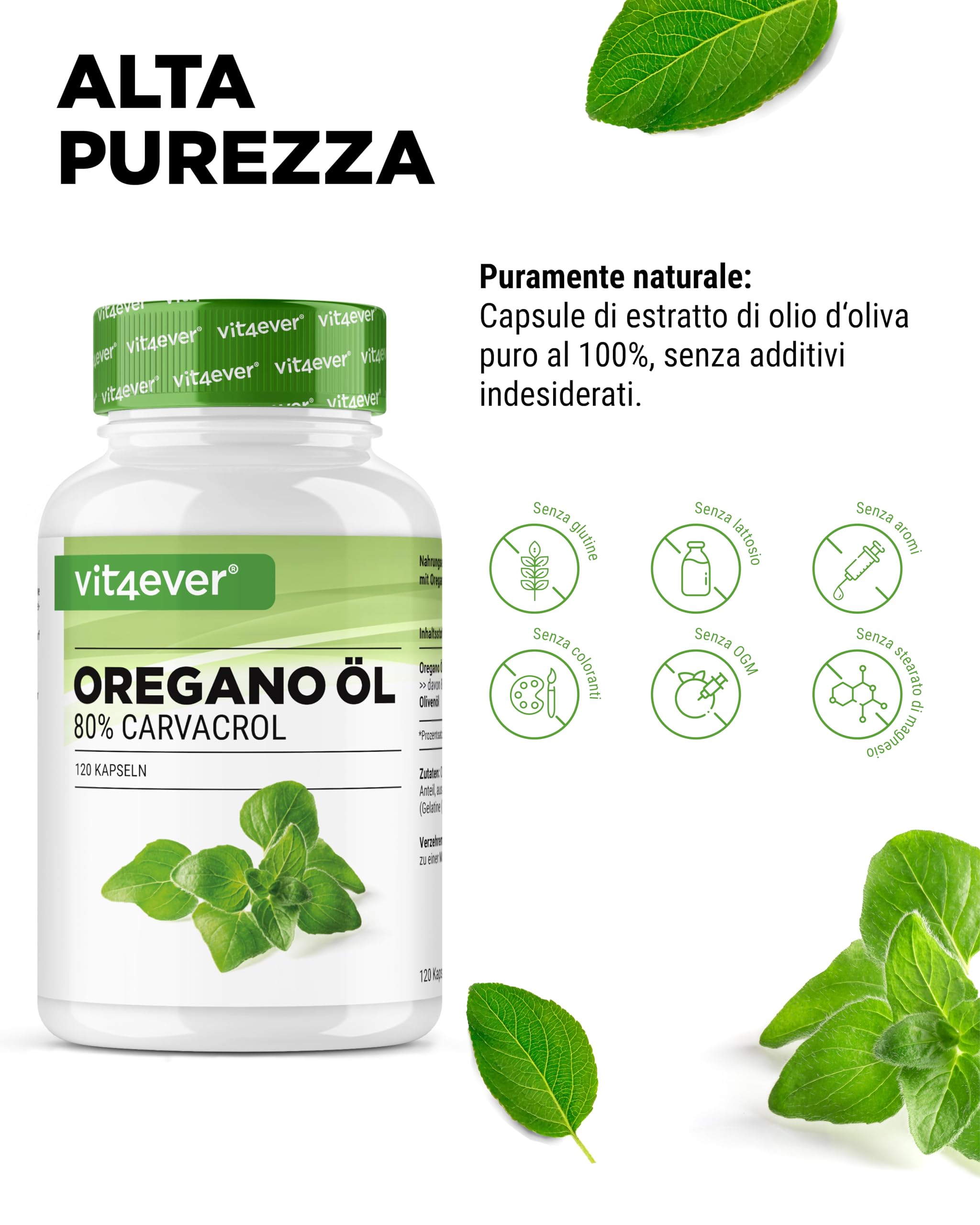 Olio di origano - 120 capsule da 150 mg - Premium: 80% Carvacrol & 10 volte concentrato - 100% olio di origano dalla Francia - Origanum vulgare - altamente dosato