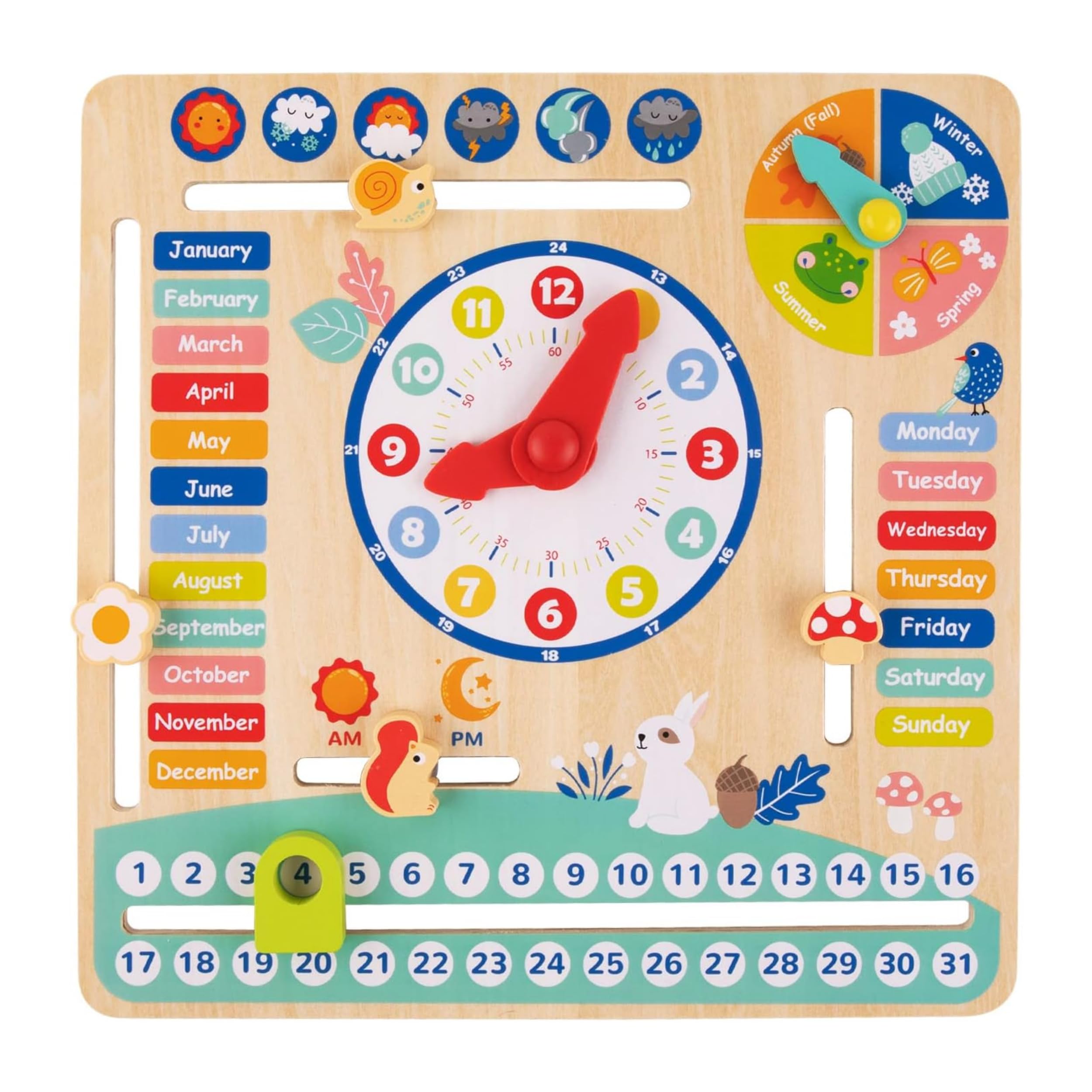 TOYSTER'S Wooden Calendar and Clock Learning Board - Educational Toy for Kids - Teach Time, Days, Months, Seasons & Weather - Interactive Learning for Toddlers & Preschoolers