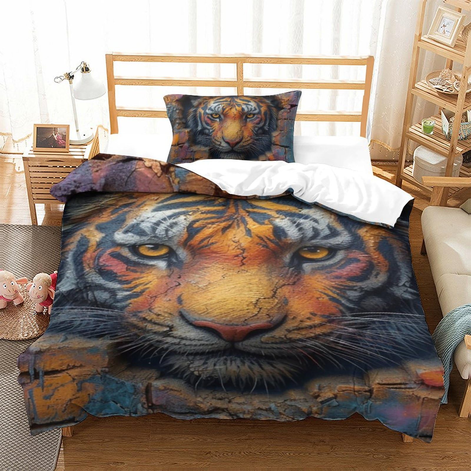 Parure housse de couette tigre 3D pour décorer la chambre d'un adolescent ou un lit enfant