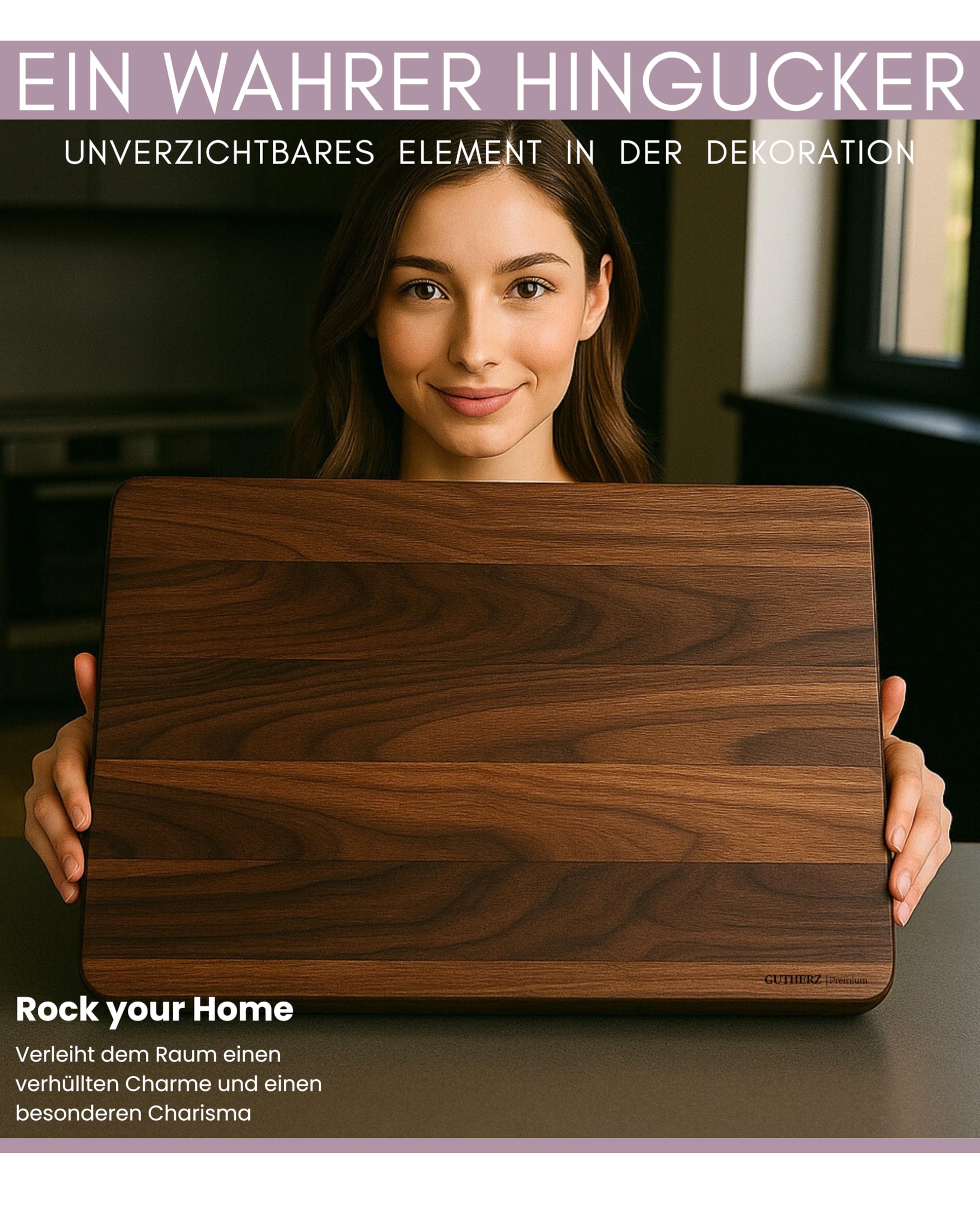 Schneidebrett aus Nussbaumholz XXL | 60 x 40 x 3 cm | Massives Walnussholz | Robustes Hackbrett aus Edelholz | Extra Groß & Messerfreundlich (Nussbaumholz, 60 x 40 x 3 cm)