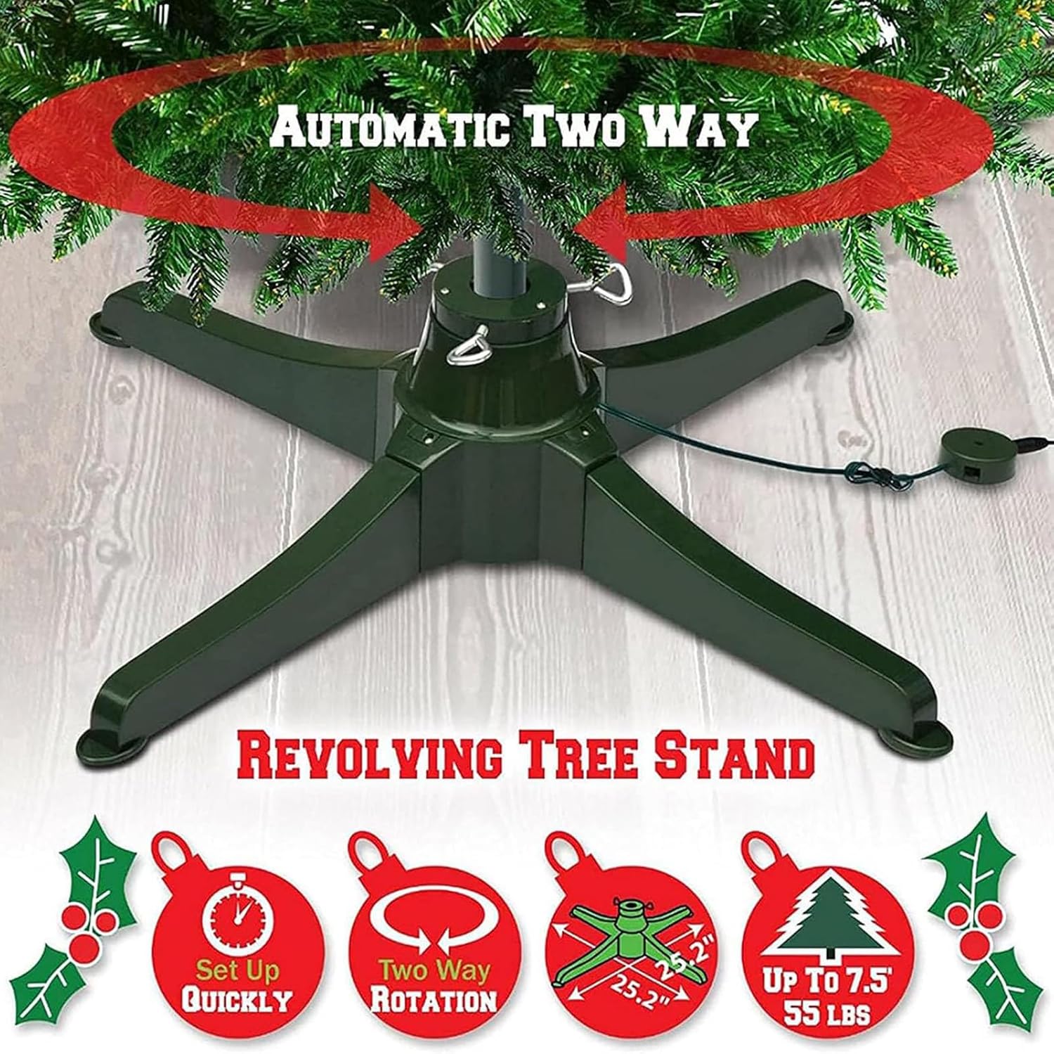 360-degree Rotating Christmas Tree Stand,Holiday Decoration Accessory, for Artificial Trees Up to 9.8 Feet (66cm)