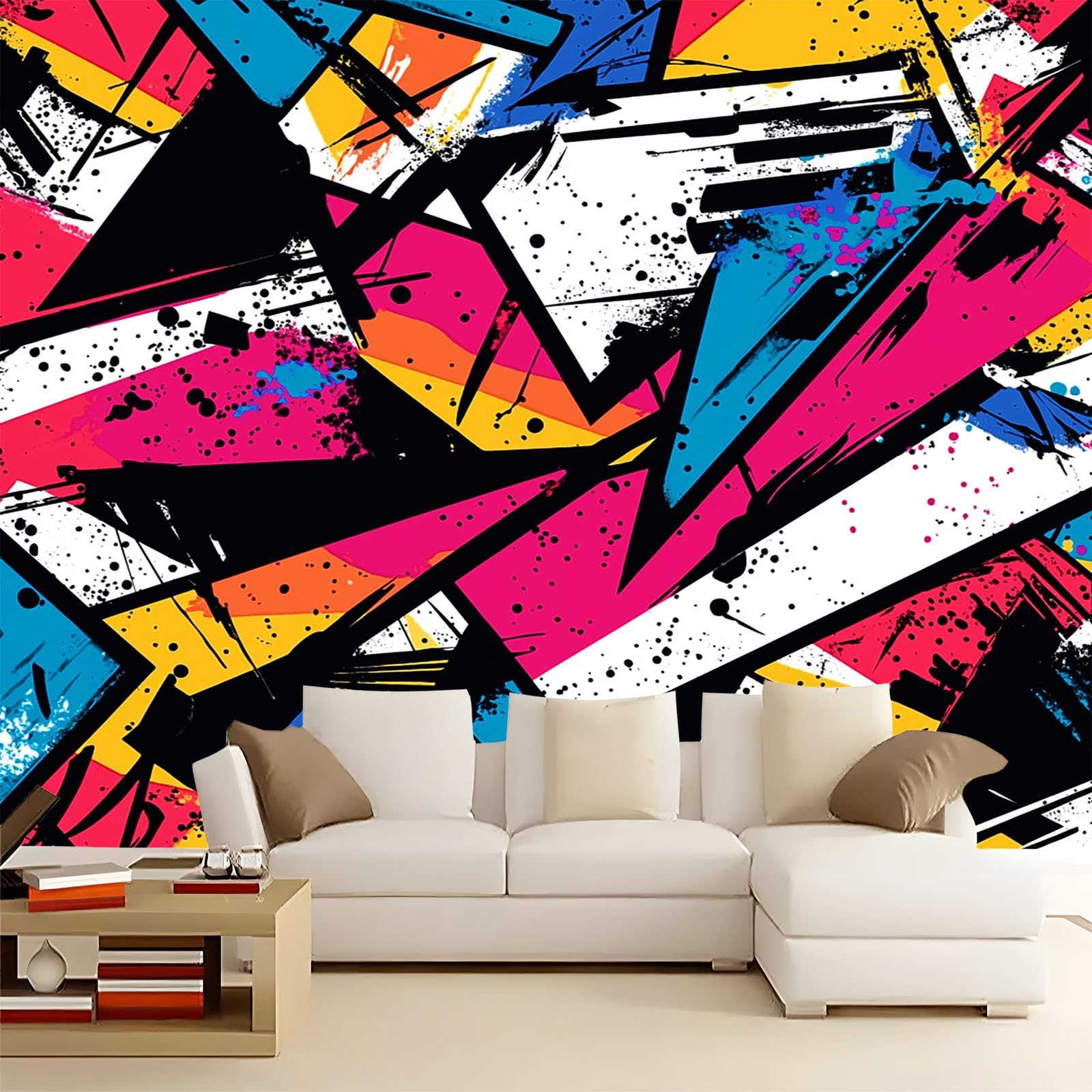 Doodle geometrica astratta Carta da Parati Panoramica 400 x 280 cm (L x A) Poster da Parete in Tessuto non tessuto 3D da Parete per Soggiorno Camera dei Bambini Decorazione Stile StreArt