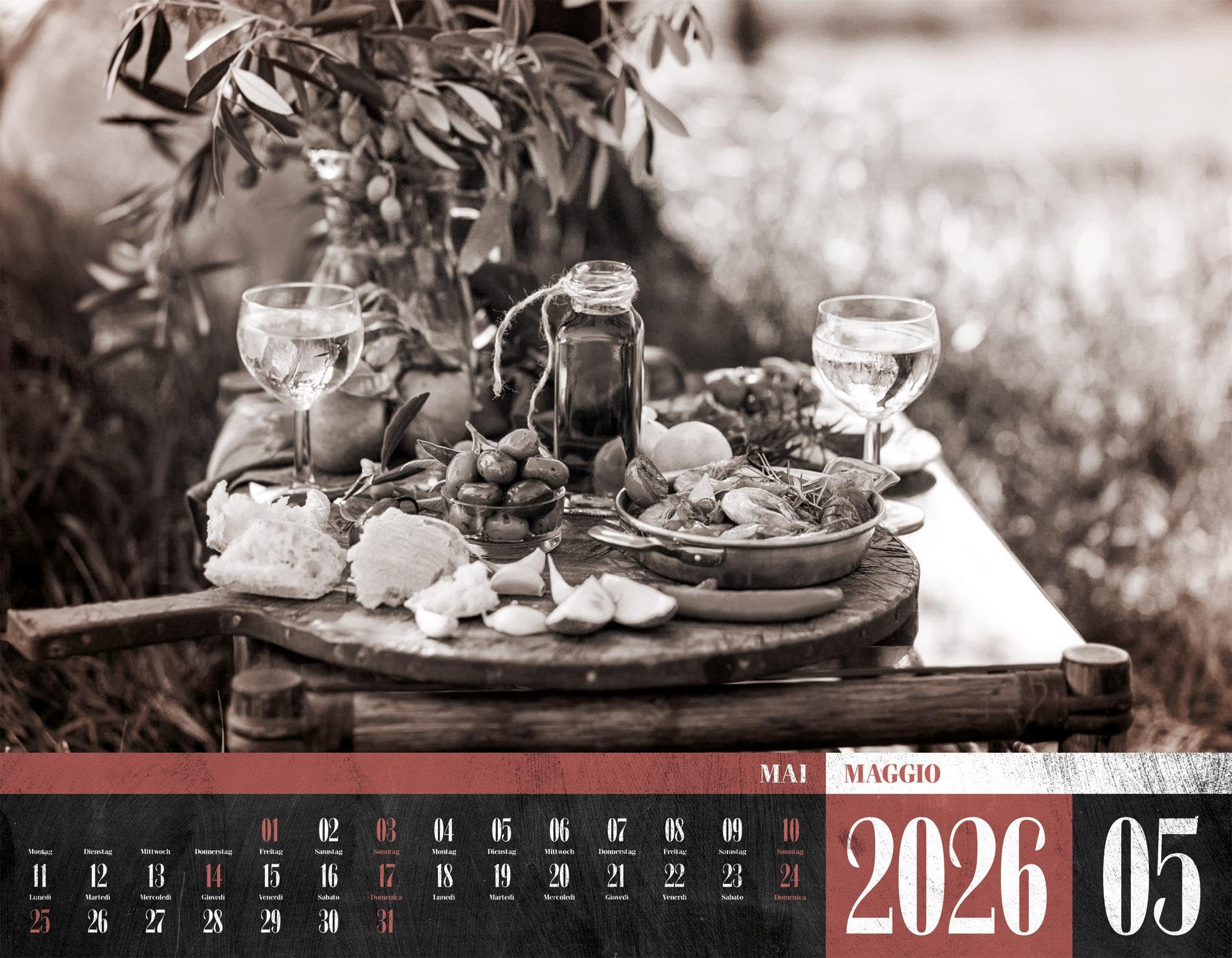 La Dolce Vita Kalender 2026 | Italienische Lebensart | Stimmungsvoller Italien-Kalender im großen Querformat (54x42 cm) | Fotos in Schwarz-Weiß/Sepia