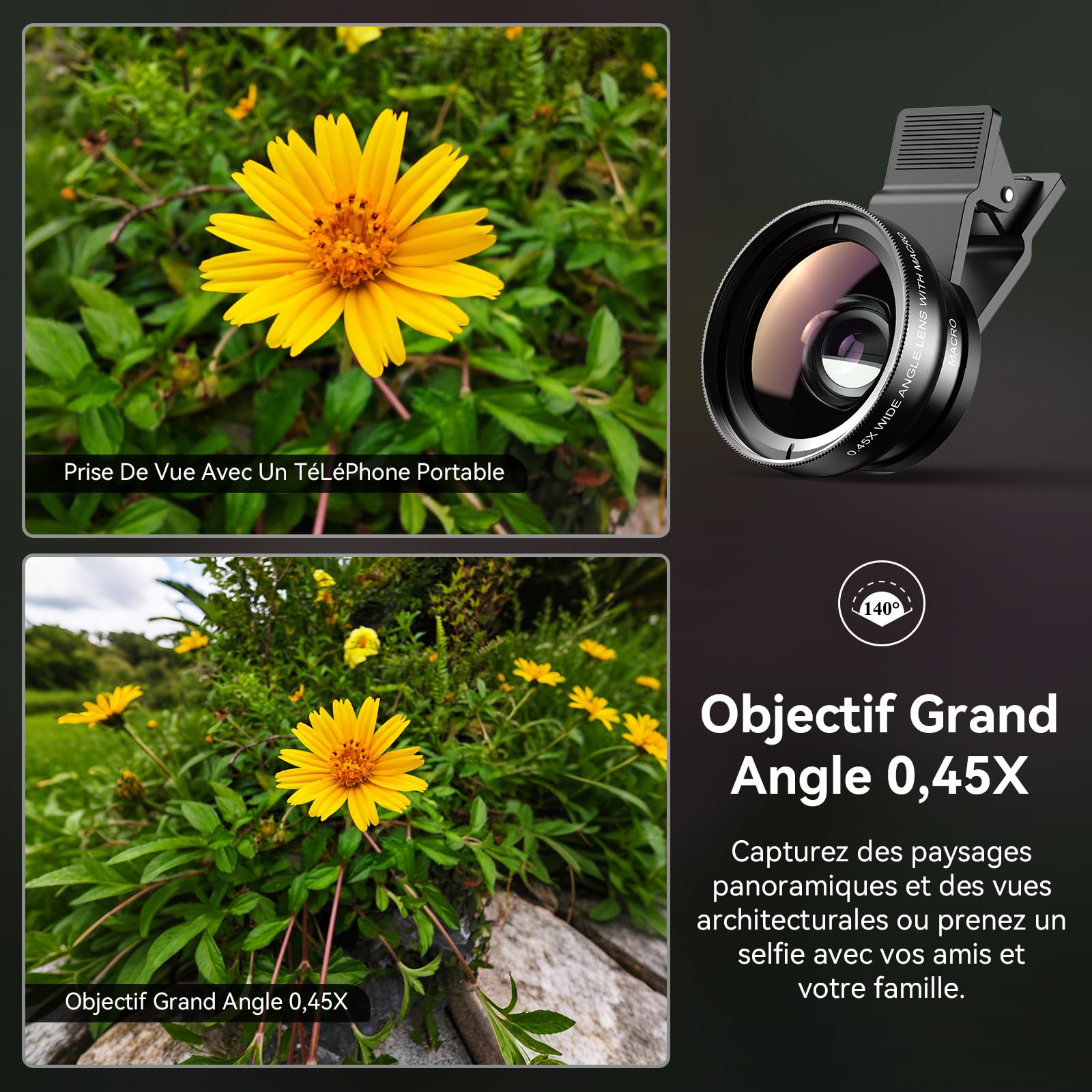 Evil Eye​ Kit d'Objectifs Universel pour iPhone & Smartphone : 140° Grand-Angle & 12,5X Objectif Macro iPhone, à Clip pour Photos Paysages Magnifiques et Gros Plans — Idéal Cadeau