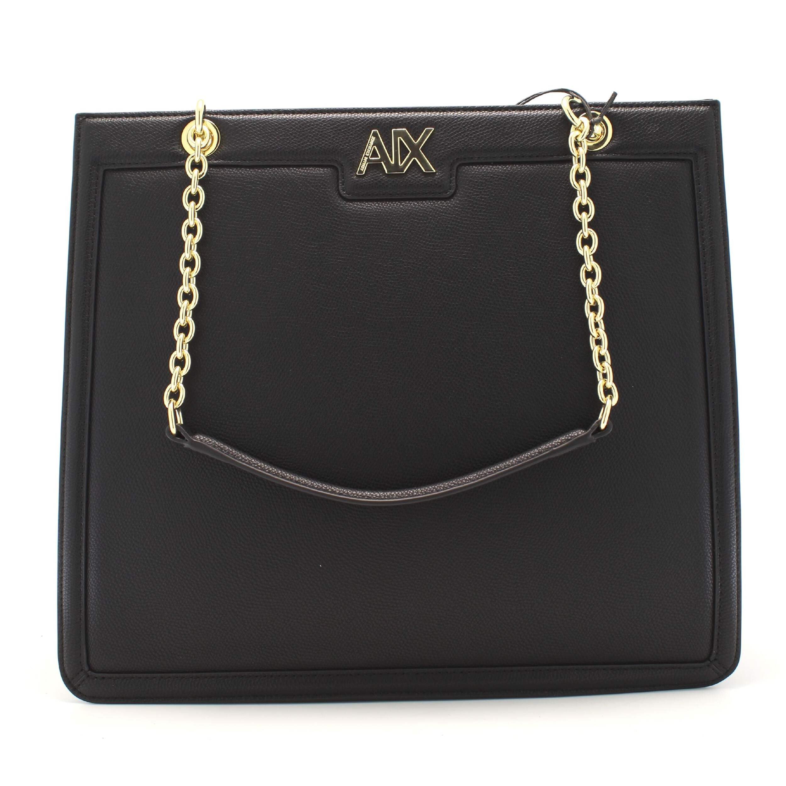 Armani Exchange Women's Madison, Sustainable, Gold Chain Handle Tote L, Black, black, One size