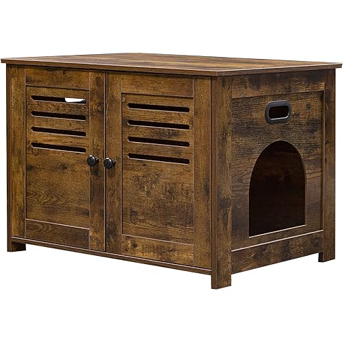 DINZI LVJ Litter Box Enclosure, Cat Litter House with Louvered Doors, Entrance Can Be on Left or Right Side, Spacious Hidden Cat Washroom for Most of Litter Box, Cat Furniture Cabinet