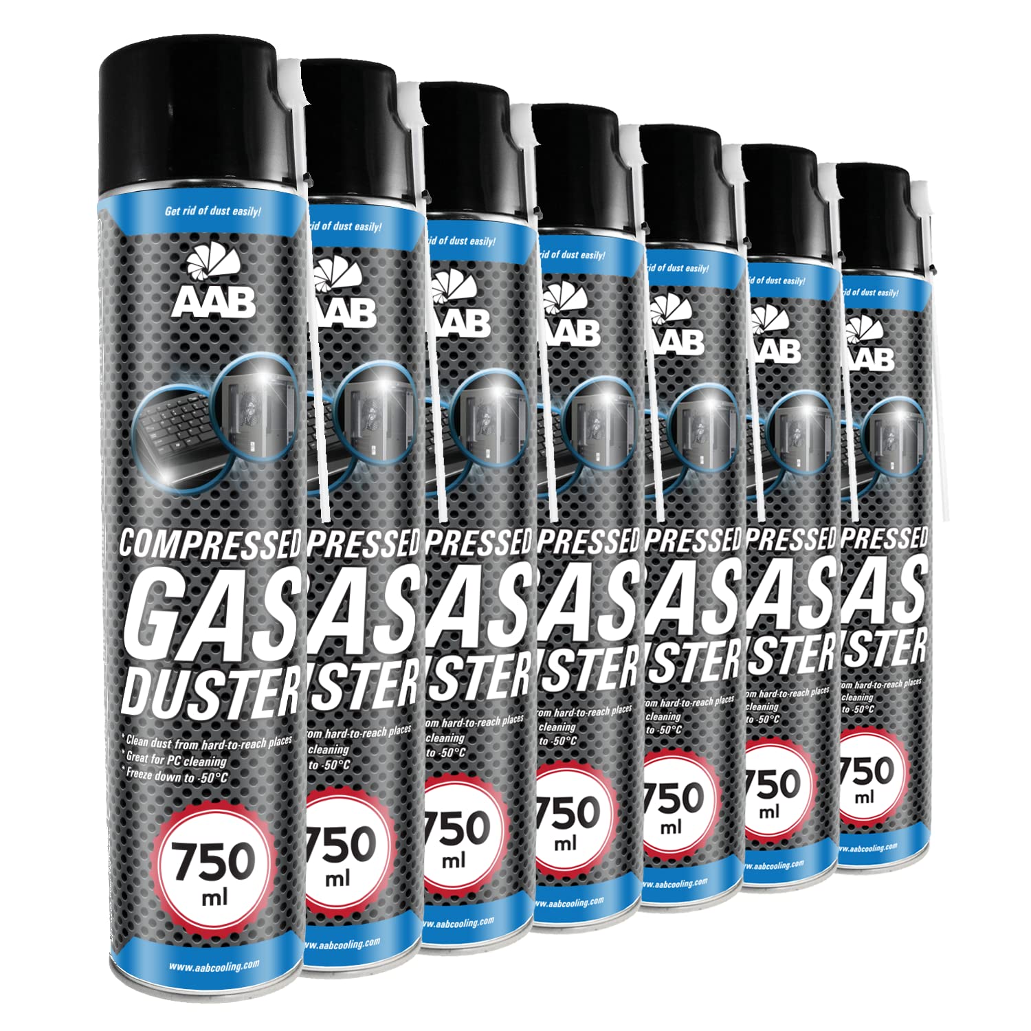 AABCOOLING Compressed Gas Duster 7 x 750ml โ Eco-Friendly Air Duster for PCs, Laptops, Keyboards, Cameras & Office Equipment, with 2 Nozzles per Can