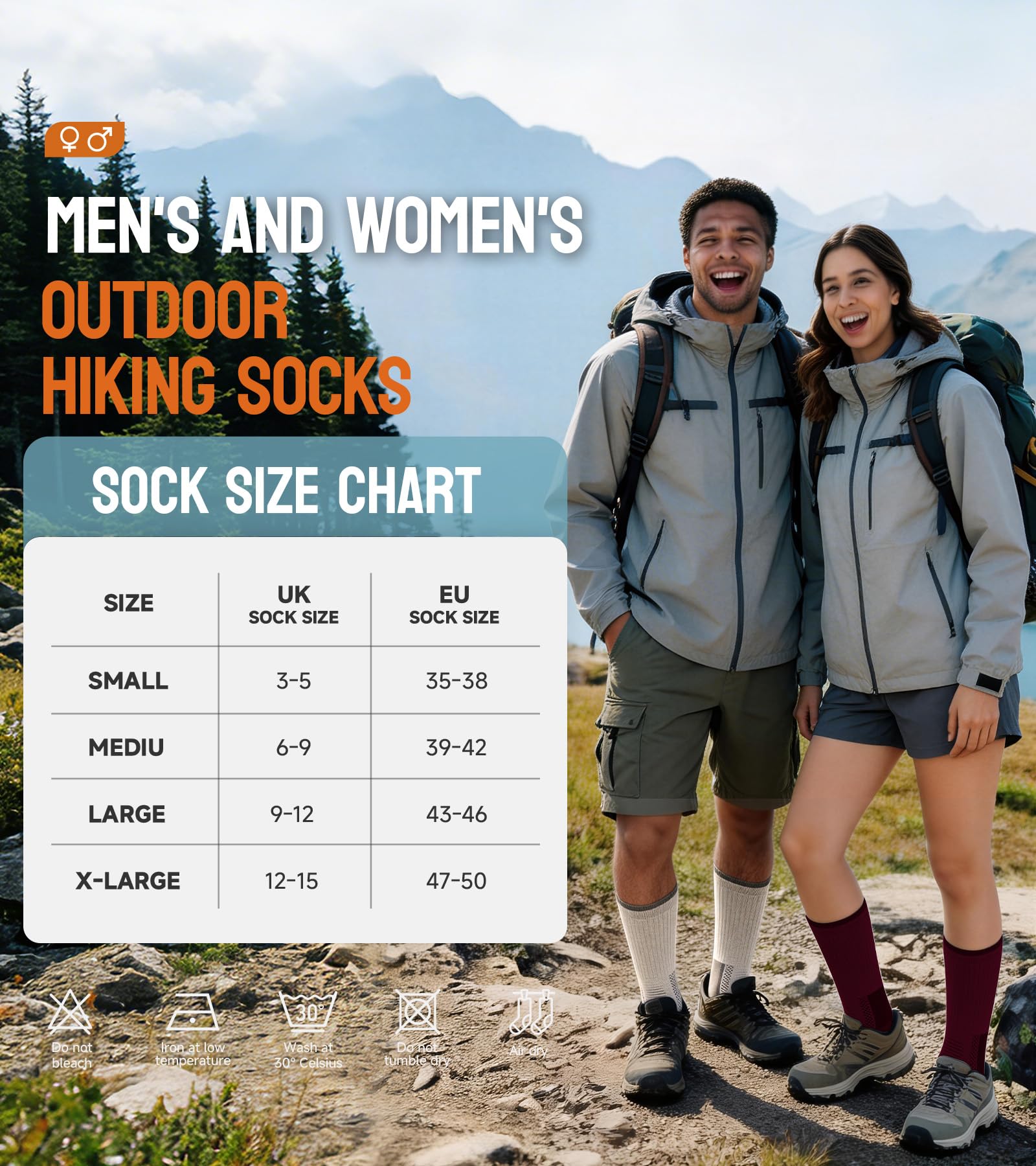 TANSTC Merino Wool Classic Trekking Socks, Breathable, Men's and Women's Work Socks, Black/Grey/Colourful, 35-38 39-42 43-46 47-50, 3 Pairs — view 7