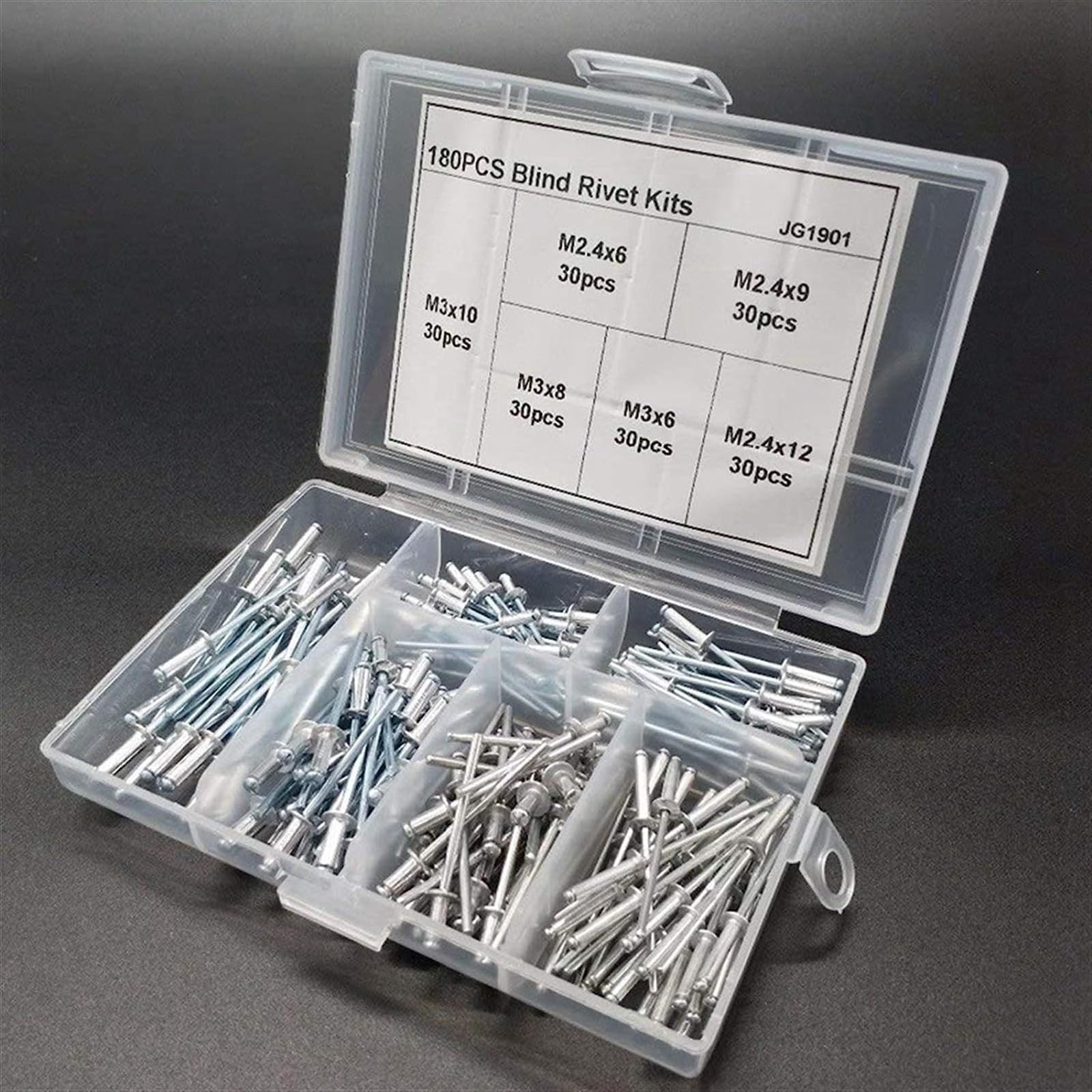KanDuo Nietmuttern, Verbindungselemente, Muttern, Nieten, 180 Stück, Nageldekoration, Aluminium-Blindniete, Nieten-Sets for Möbel, Sortimentsset, robust und langlebig