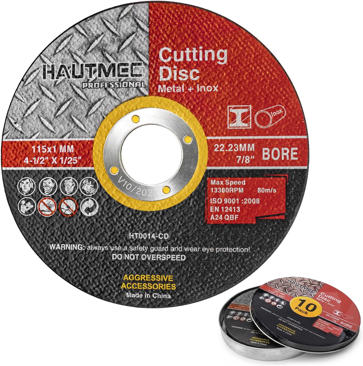 Metal Cutting Discs 115 X 1.0 X 22.23mm, 10 Pack Cutting Discs for Angle Grinder with Portable Tin Box, EN12413 & MPA Certified, Expert Ultra Thin Cut-Off Wheels for Steel & Metal - HT0014