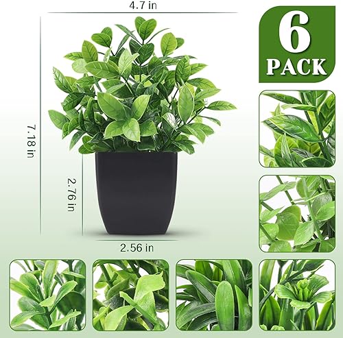Miniatura 2 de Der Rose Paquete de 6 plantas artificiales para el hogar, oficina, granja, baño, decoración de estantes para interiores Verde