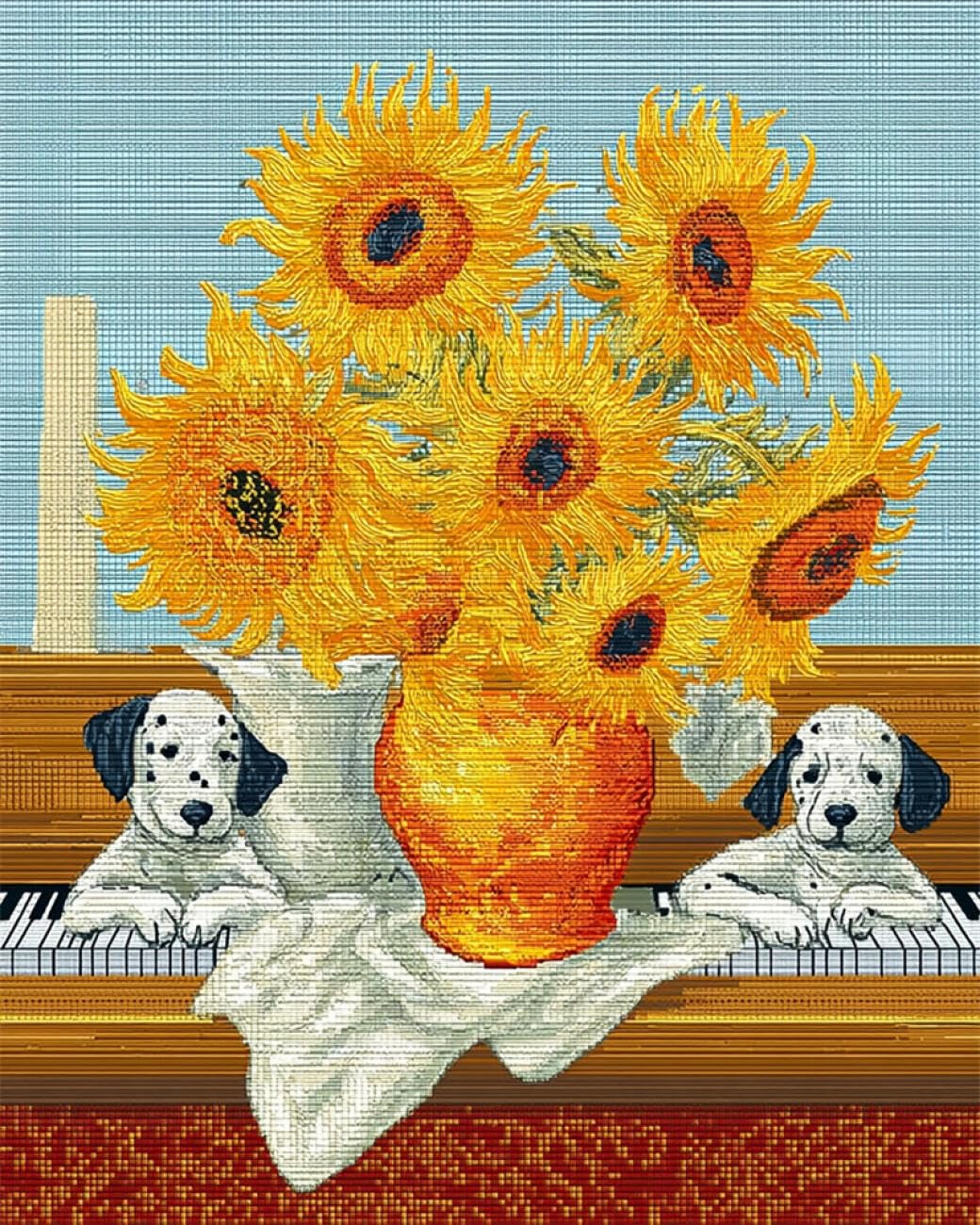 AMBATTERY Flowers DIY Bead Embroidery Set Sunflowers in A Vase Needlepoint Handcraft Kit DIY Beaded Painting 3D Tapestry Bead Cross Stitch Set 40x50cm