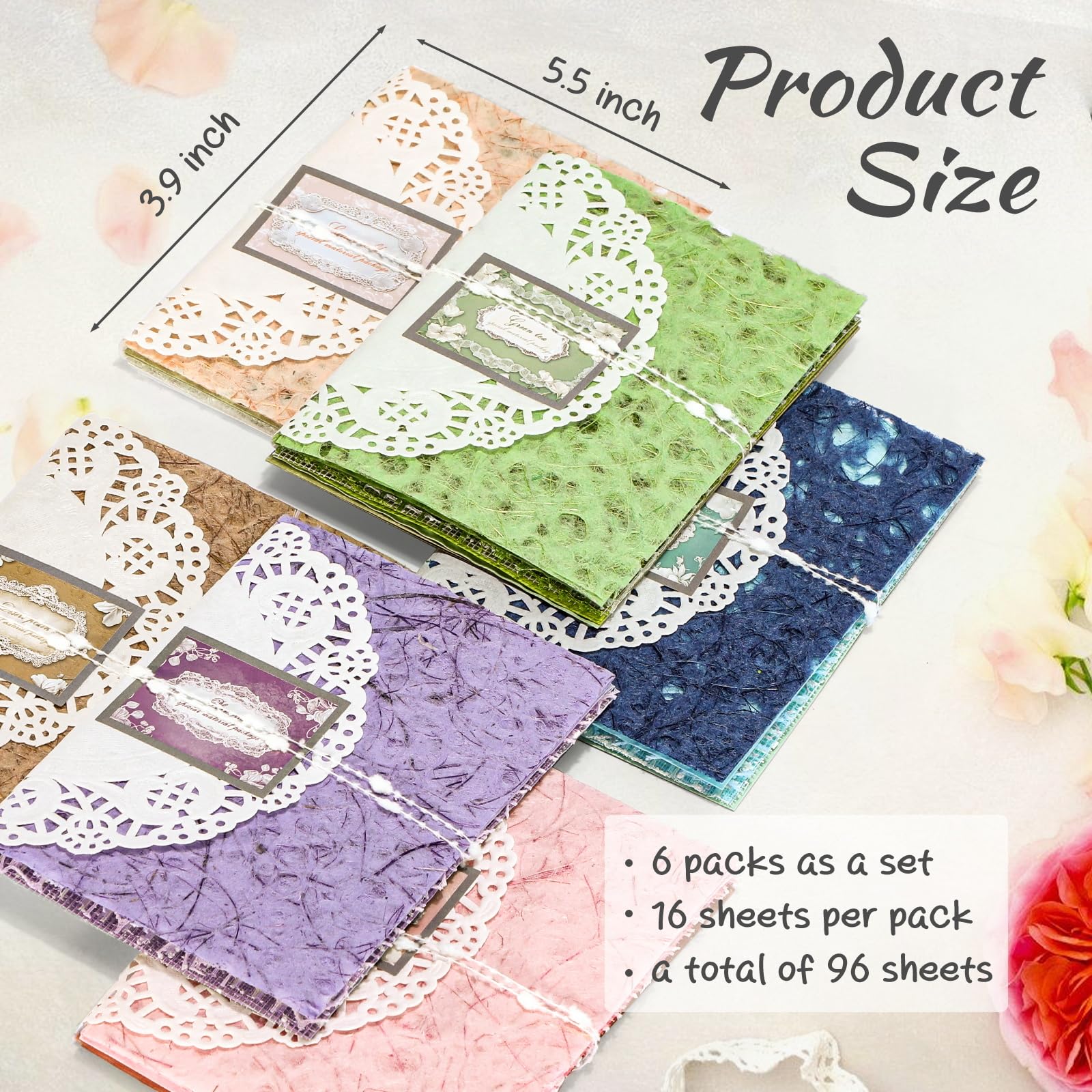 Zestaw 96 arkuszy papieru do scrapbookingu, 9,9 x 14 cm, artykuły do tworzenia kart, teksturowany papier dekoracyjny i papier do decoupage z tkaniny siatkowej, 6 sztuk papieru do decoupage do