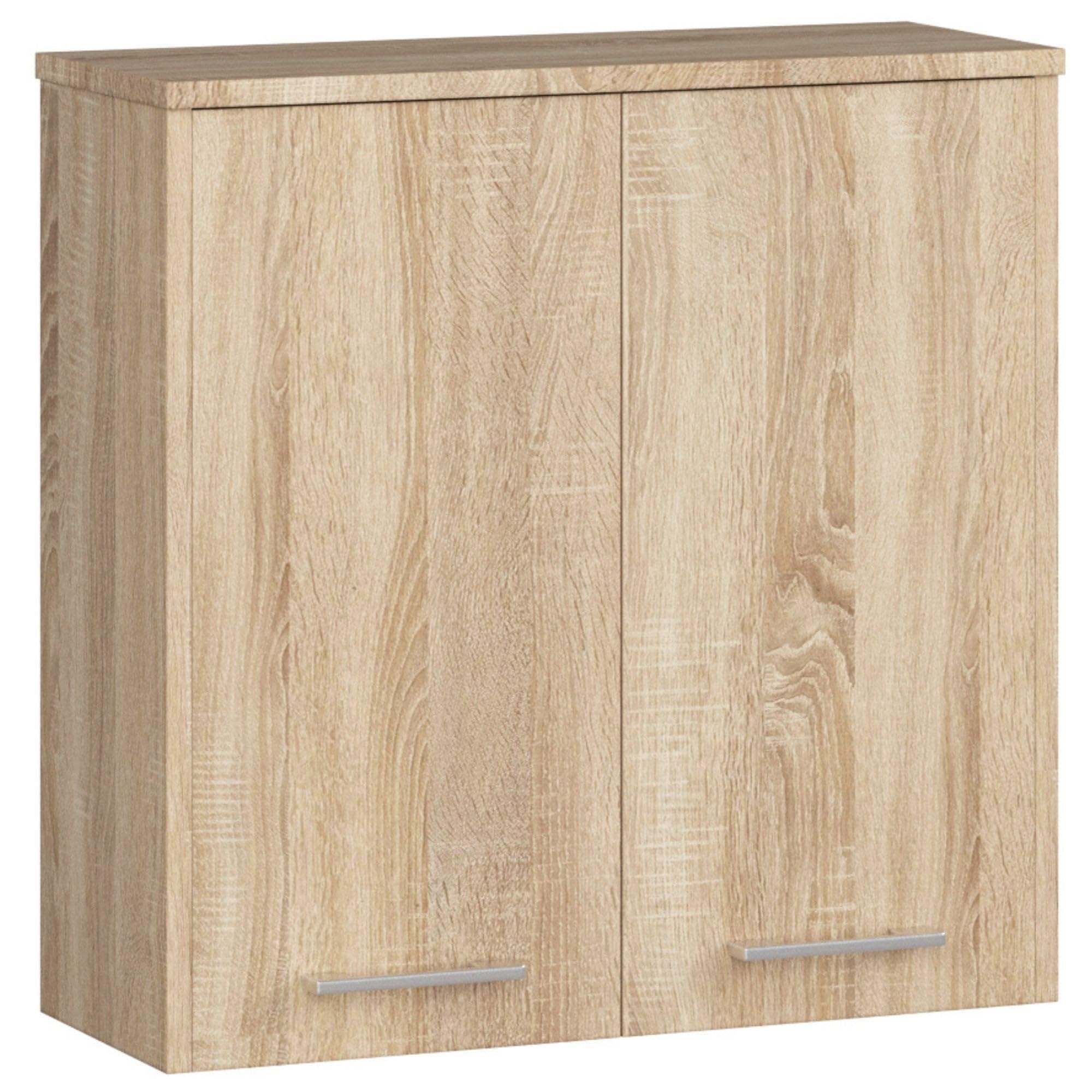 AKORD Meuble Haut WC Suspendu | Fin L60 | 2 Portes | Etagere Murale | Commode Salle de Bain | Armoire | Rangement | Toilette Mural | Placard Cuisine | L60 x H60 x P22,5 cm | 18 kg | Chêne de Sonoma