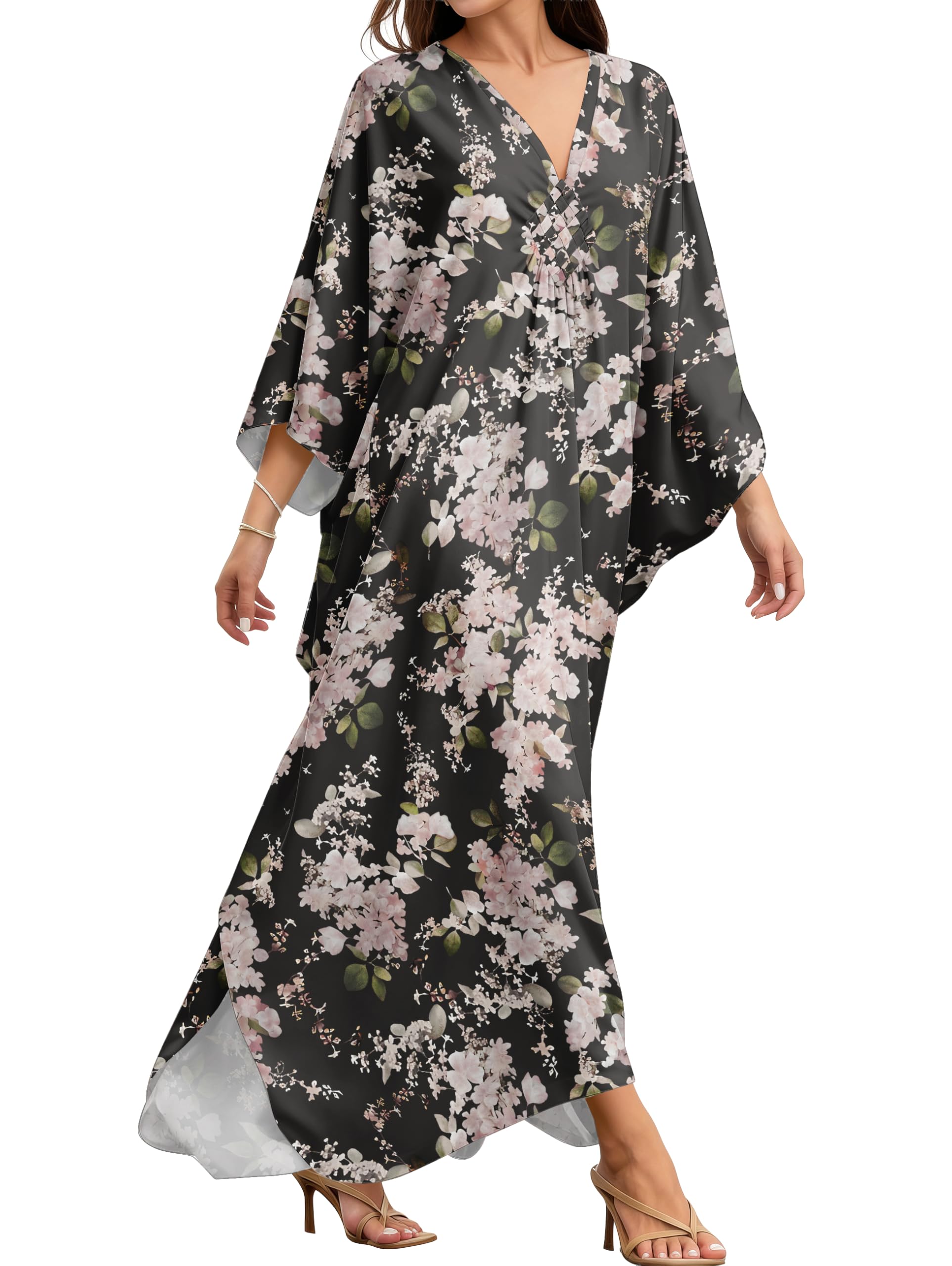 MAKABO Kaftan Dresses for Women V Neck Moo Moos Colorful Print Cover Ups | 100% Viscose Soft Skin Friendly, Breathable, Caftan Beach Dresses for Swimwear, Multi Pattern, Great Party Choice