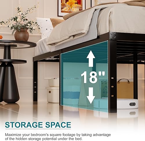 Miniatura 23 de Marco de cama Queen de 16 pulgadas, no necesita somier, plataforma de metal resistente tamaño Queen, soporte de hasta 3000 libras, fácil montaje,