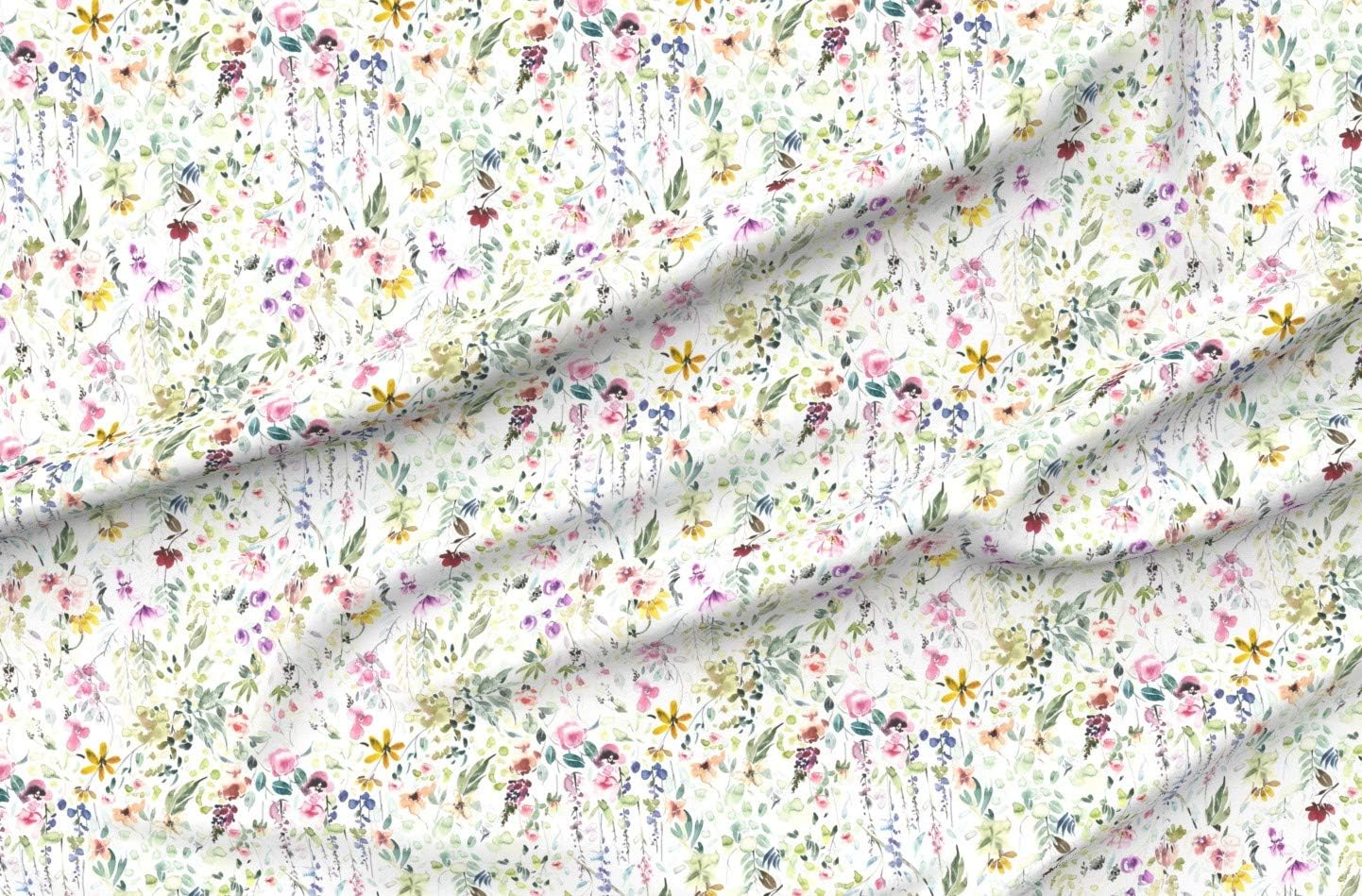 Spoonflower Fabric - Watercolor Floral Botanical Wildflowers Spring Summer Meadow Garden Printed on Minky Fabric by the Yard - Sewing Baby Blankets Quilt Backing Plush