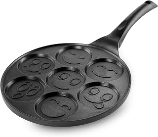 MegaChef Happy Face Emoji 10.5 Inch Aluminum Nonstick Pancake Maker Pan with Cool Touch Handle