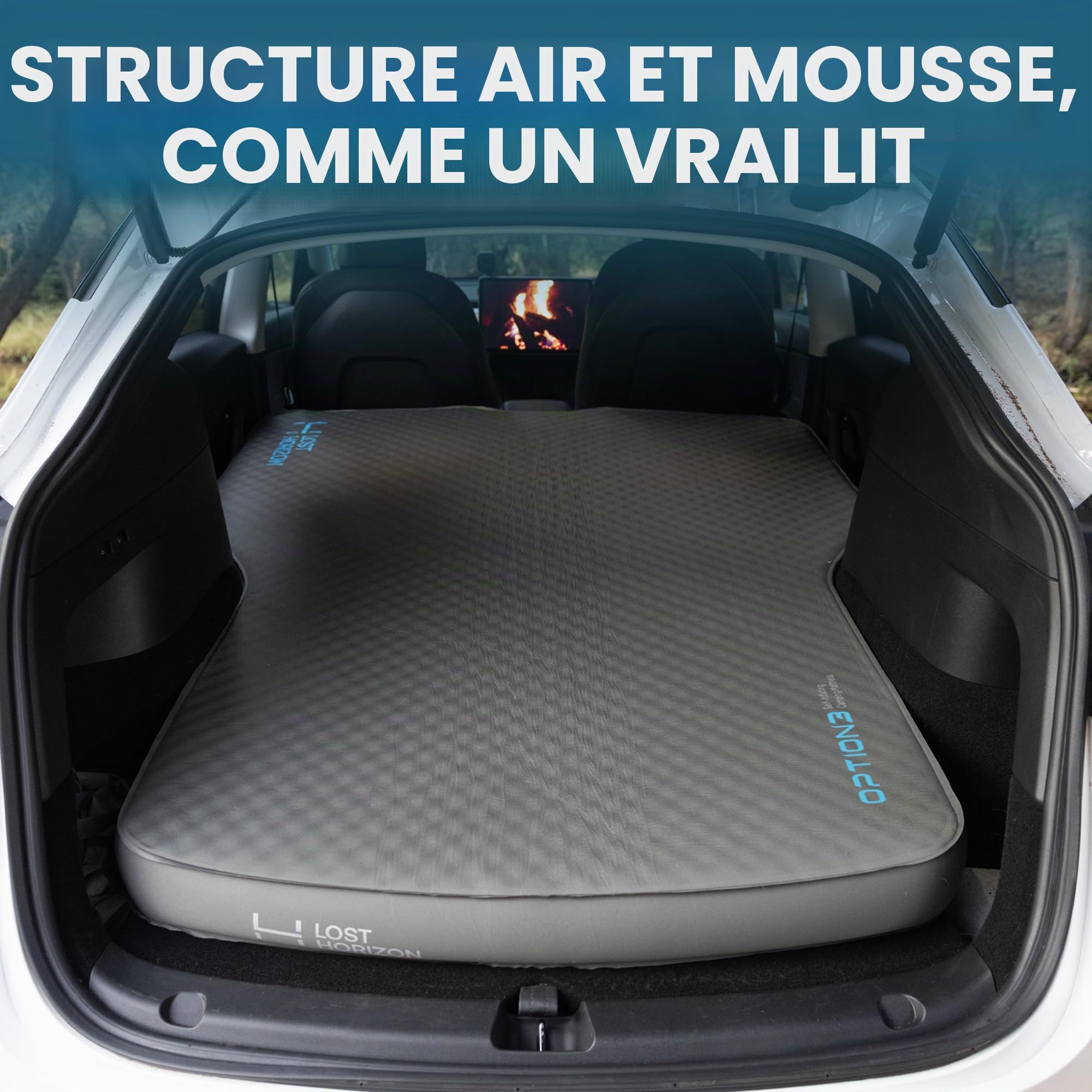 LOSTHORIZON Matelas de couchage autogonflant de 11,4 cm d'épaisseur pour Tesla Model Y, matelas de camping avec sac de pompe, mousse solide, valeur R 13, 4 saisons